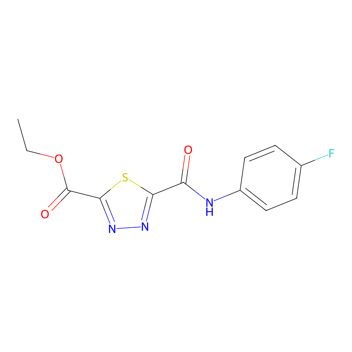 Ethyl 5-{[(4-fluorophenyl)amino]carbonyl}-1,3,4-thiadiazole-2-carboxylate molecular structure, CAS 1142210-68-1
