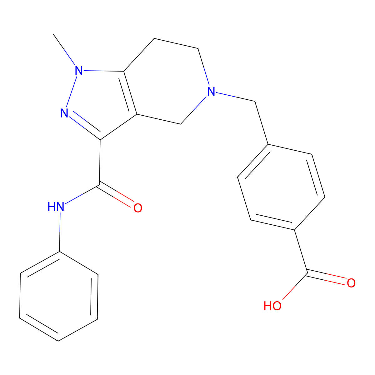 4-{[3-(anilinocarbonyl)-1-methyl-1,4,6,7-tetrahydro-5H-pyrazolo[4,3-c]pyridin-5-yl]methyl}benzoic acid molecular structure, CAS 1142210-70-5