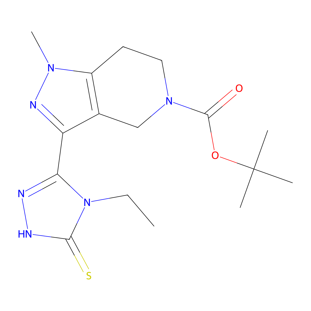 tert-butyl 3-(4-ethyl-5-mercapto-4H-1,2,4-triazol-3-yl)-1-methyl-1,4,6,7-tetrahydro-5H-pyrazolo[4,3-c]pyridine-5-carboxylate molecular structure, CAS 1142210-72-7