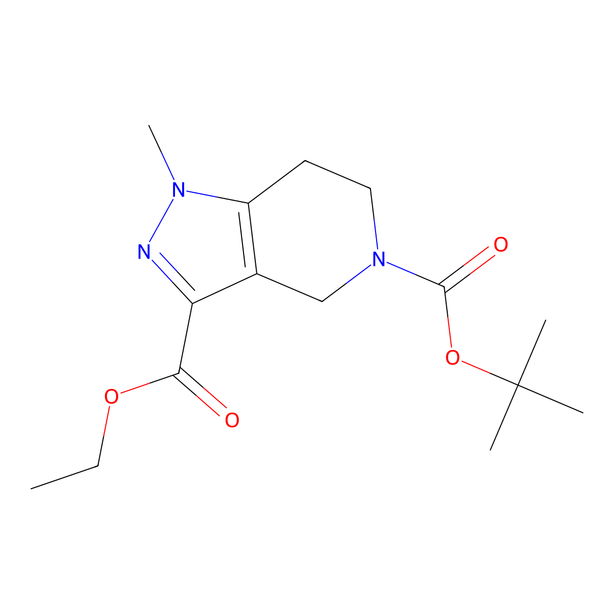 5-tert-butyl 3-ethyl 1-methyl-1,4,6,7-tetrahydro-5H-pyrazolo[4,3-c]pyridine-3,5-dicarboxylate molecular structure, CAS 1142210-81-8