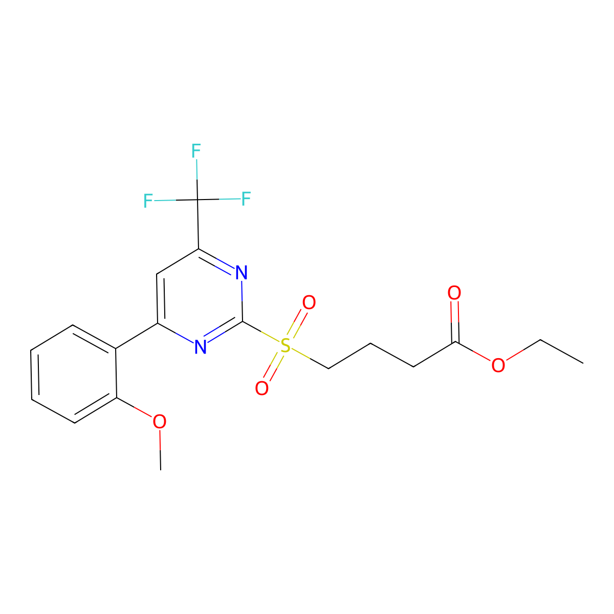 Ethyl 4-{[4-(2-methoxyphenyl)-6-(trifluoromethyl)-pyrimidin-2-YL]sulfonyl}butanoate molecular structure, CAS 1142211-06-0