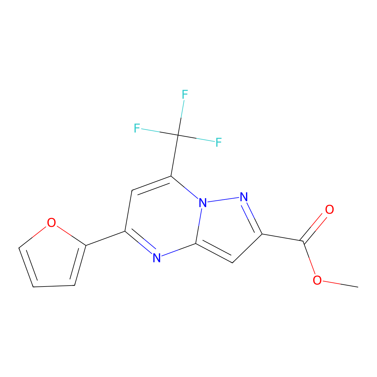 Methyl 5-(2-furyl)-7-(trifluoromethyl)pyrazolo[1,5-a]pyrimidine-2-carboxylate molecular structure, CAS 1142211-08-2