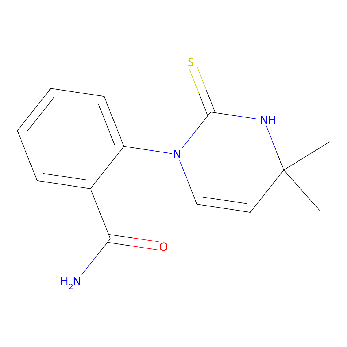 2-(2-Mercapto-4,4-dimethylpyrimidin-1(4H)-YL)-benzamide molecular structure, CAS 1142213-21-5