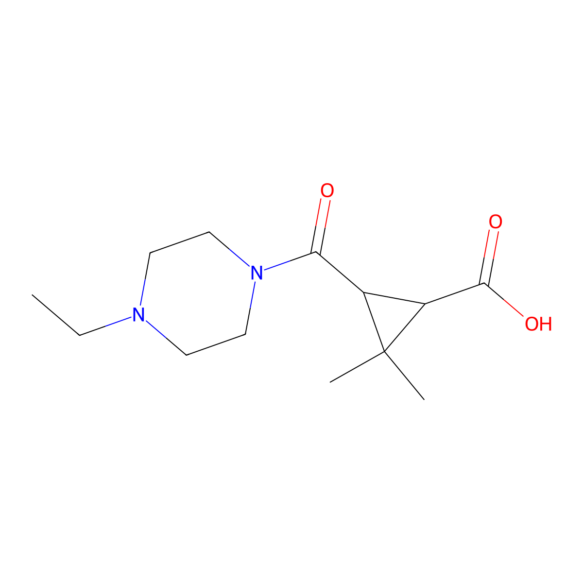3-[(4-Ethylpiperazin-1-yl)carbonyl]-2,2-dimethylcyclopropanecarboxylic acid molecular structure, CAS 1142214-57-0