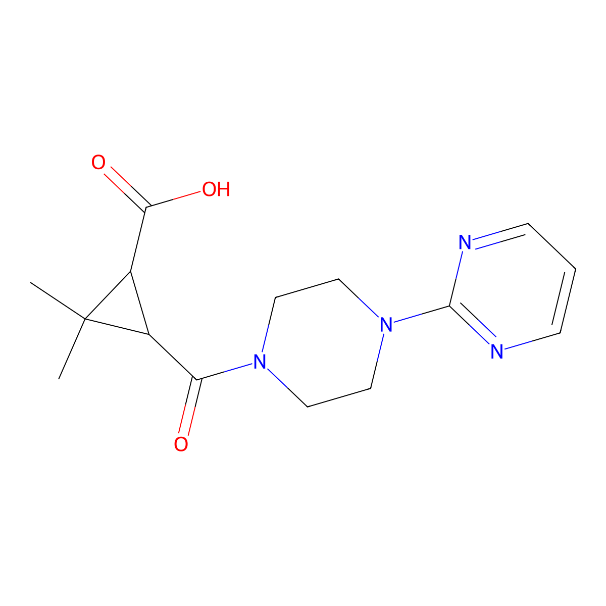 2,2-Dimethyl-3-[(4-pyrimidin-2-ylpiperazin-1-YL)-carbonyl]cyclopropanecarboxylic acid molecular structure, CAS 1142214-69-4