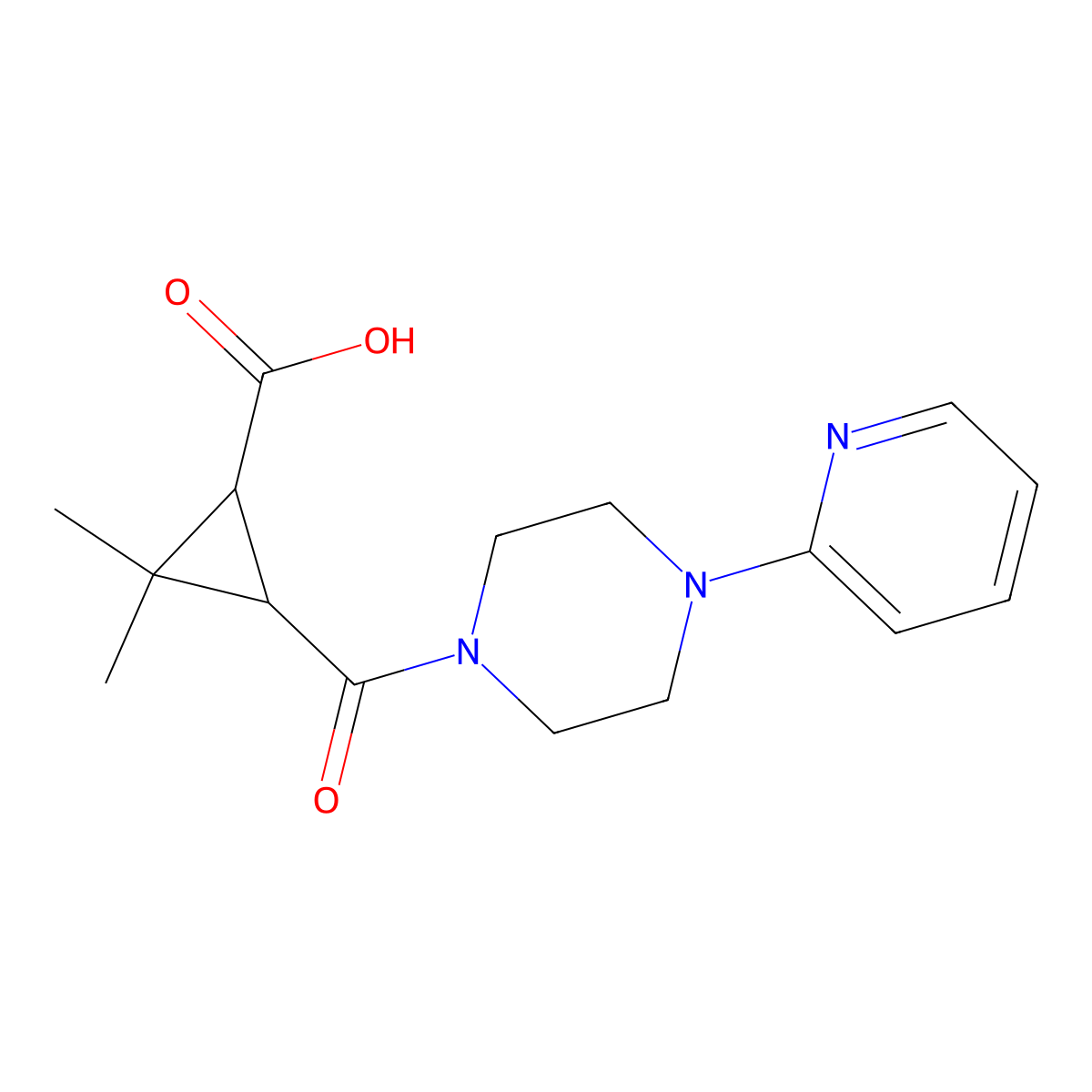 2,2-Dimethyl-3-[(4-pyridin-2-ylpiperazin-1-YL)-carbonyl]cyclopropanecarboxylic acid molecular structure, CAS 1142214-71-8