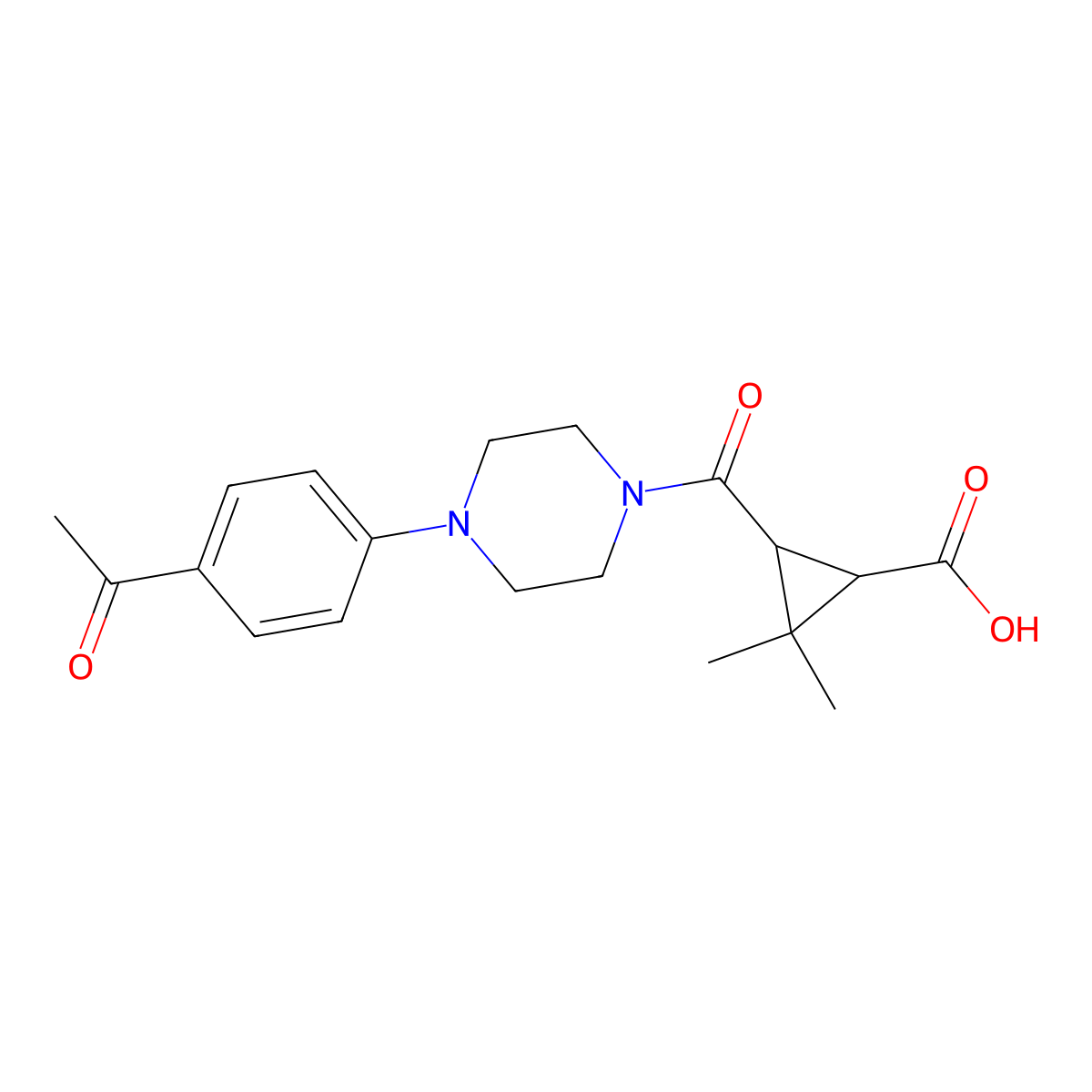 3-{[4-(4-Acetylphenyl)piperazin-1-yl]carbonyl}-2,2-dimethylcyclopropanecarboxylic acid molecular structure, CAS 1142214-77-4