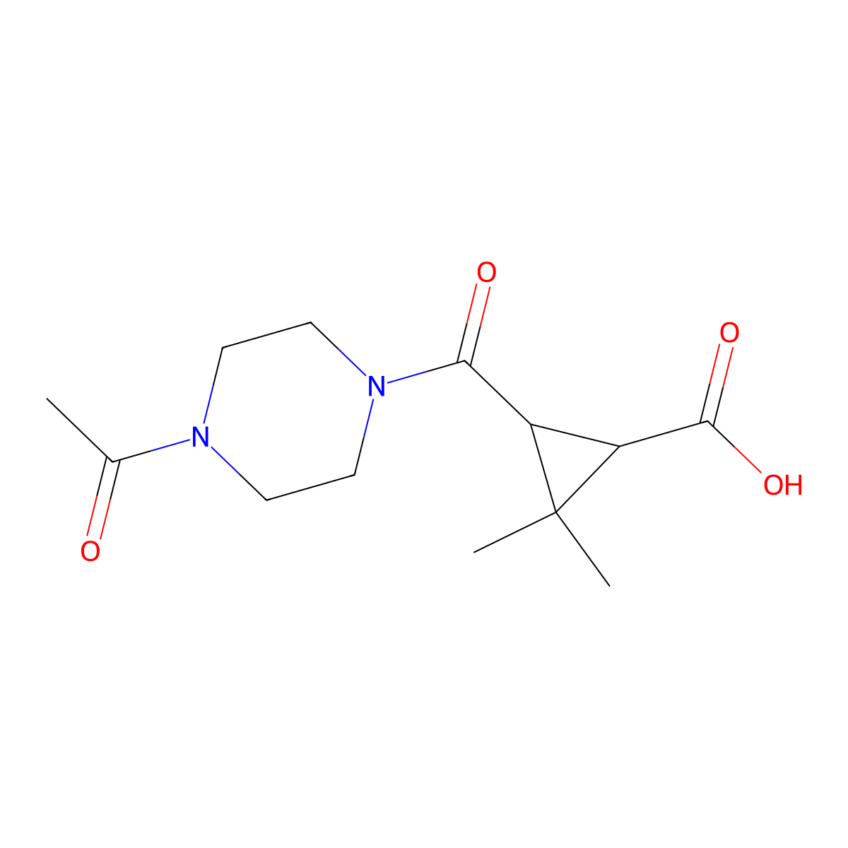 3-[(4-Acetylpiperazin-1-yl)carbonyl]-2,2-dimethylcyclopropanecarboxylic acid molecular structure, CAS 1142214-80-9