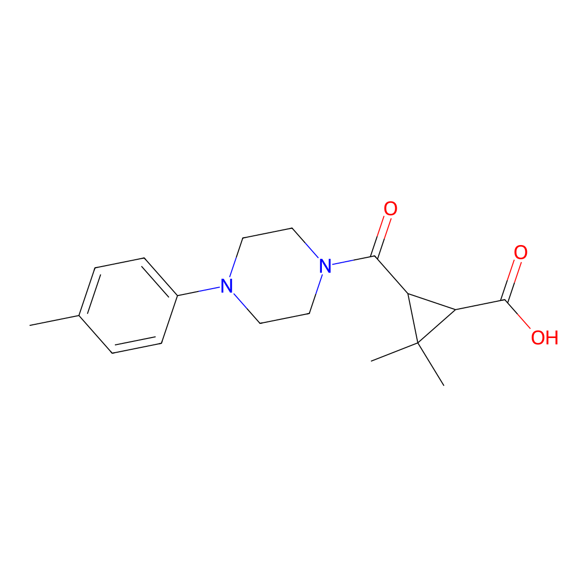 2,2-Dimethyl-3-{[4-(4-methylphenyl)piperazin-1-yl]carbonyl}cyclopropanecarboxylic acid molecular structure, CAS 1142214-83-2