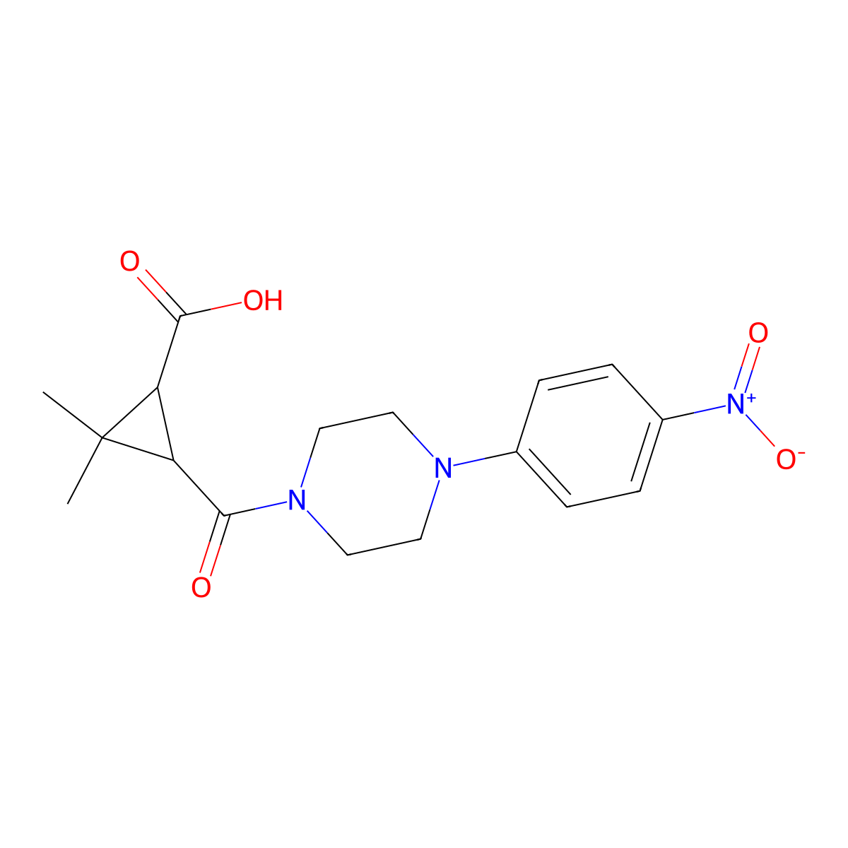 2,2-Dimethyl-3-{[4-(4-nitrophenyl)piperazin-1-YL]-carbonyl}cyclopropanecarboxylic acid molecular structure, CAS 1142214-93-4