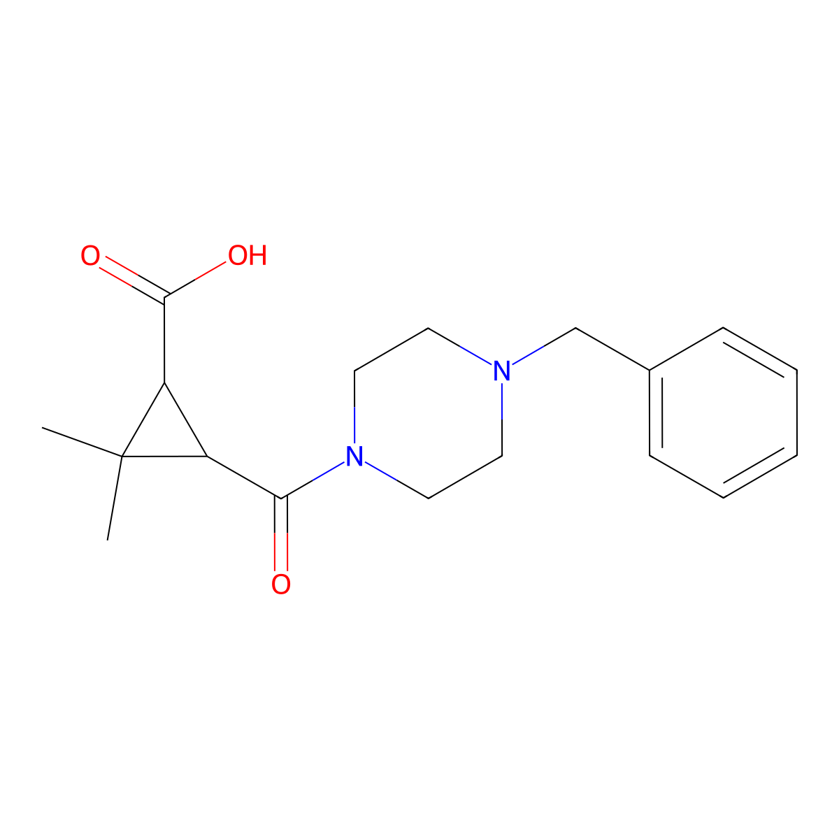 3-[(4-Benzylpiperazin-1-yl)carbonyl]-2,2-dimethylcyclopropanecarboxylic acid molecular structure, CAS 1142214-95-6