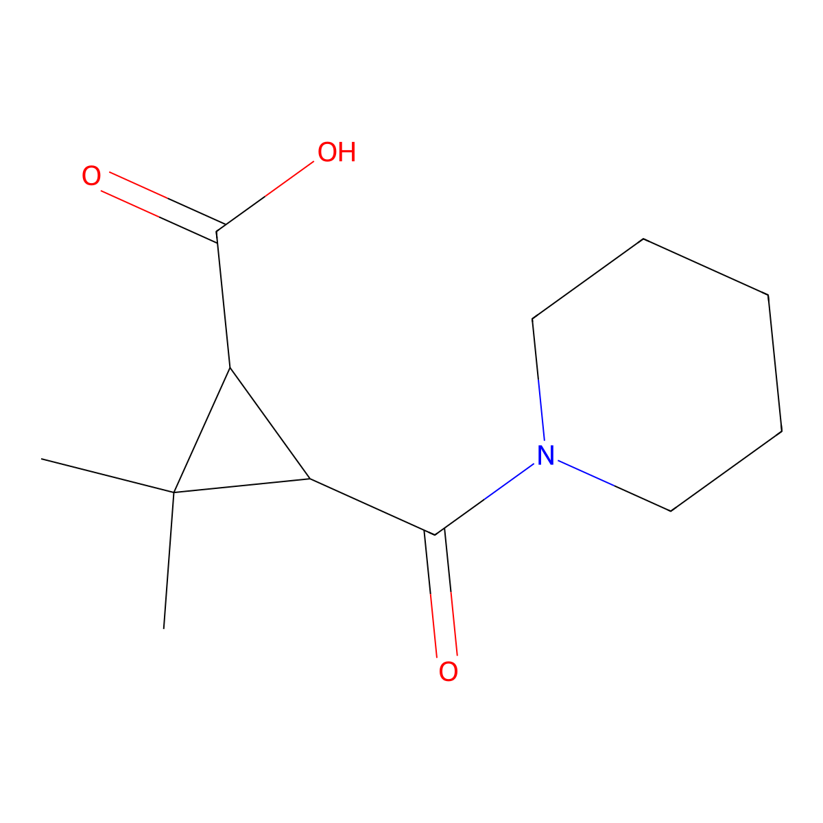 2,2-Dimethyl-3-(piperidin-1-ylcarbonyl)-cyclopropanecarboxylic acid molecular structure, CAS 1142215-00-6