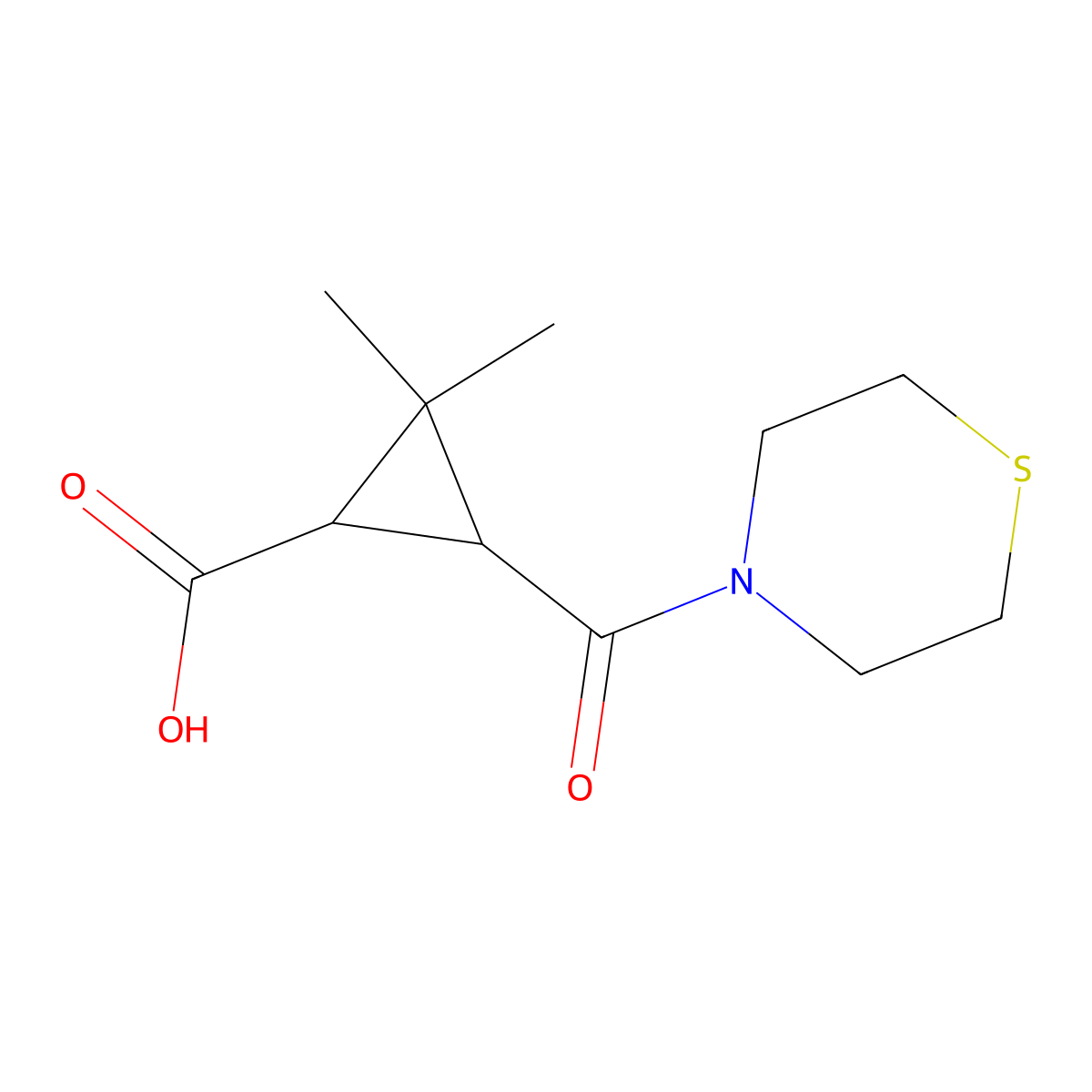 2,2-Dimethyl-3-(thiomorpholin-4-ylcarbonyl)-cyclopropanecarboxylic acid molecular structure, CAS 1142215-03-9