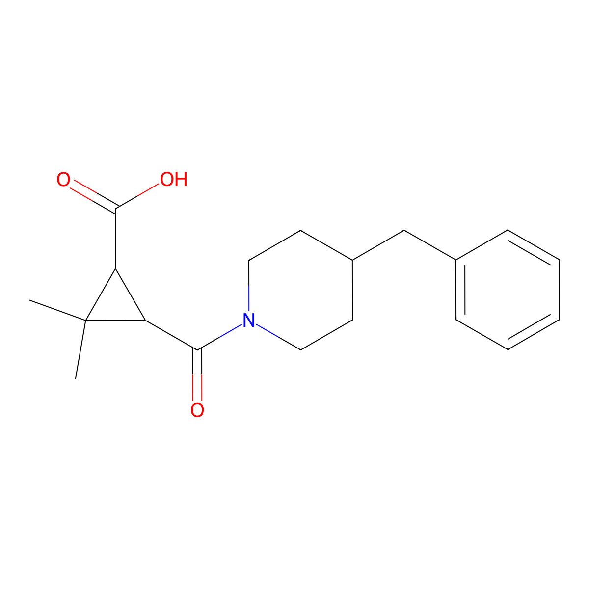 3-[(4-Benzylpiperidin-1-yl)carbonyl]-2,2-dimethylcyclopropanecarboxylic acid molecular structure, CAS 1142215-07-3