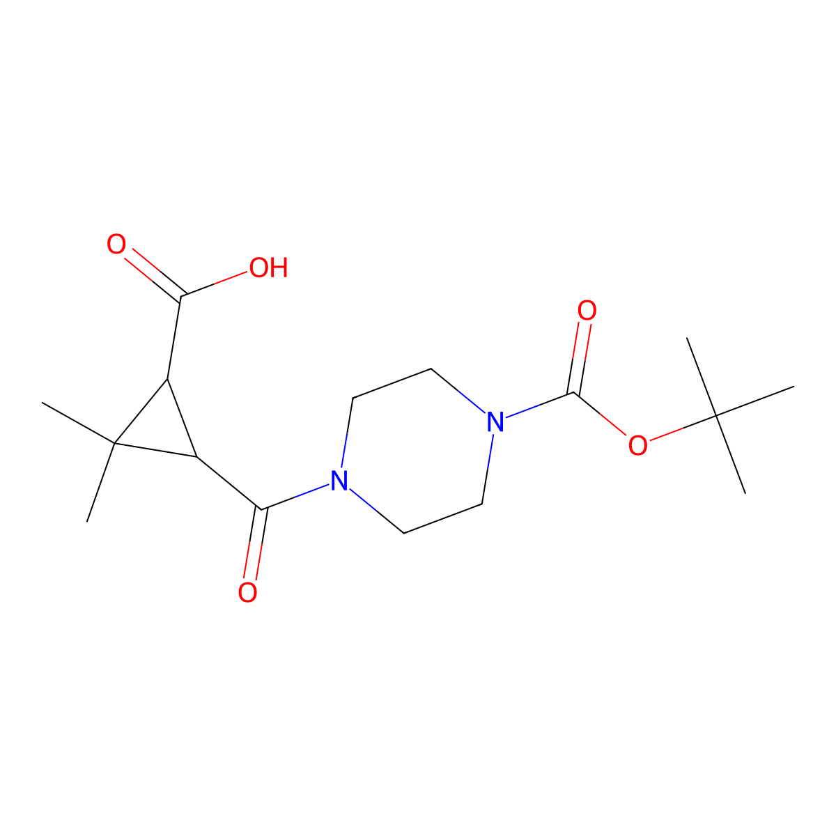 3-{[4-(Tert-butoxycarbonyl)piperazin-1-YL]-carbonyl}-2,2-dimethylcyclopropanecarboxylic acid molecular structure, CAS 1142215-09-5