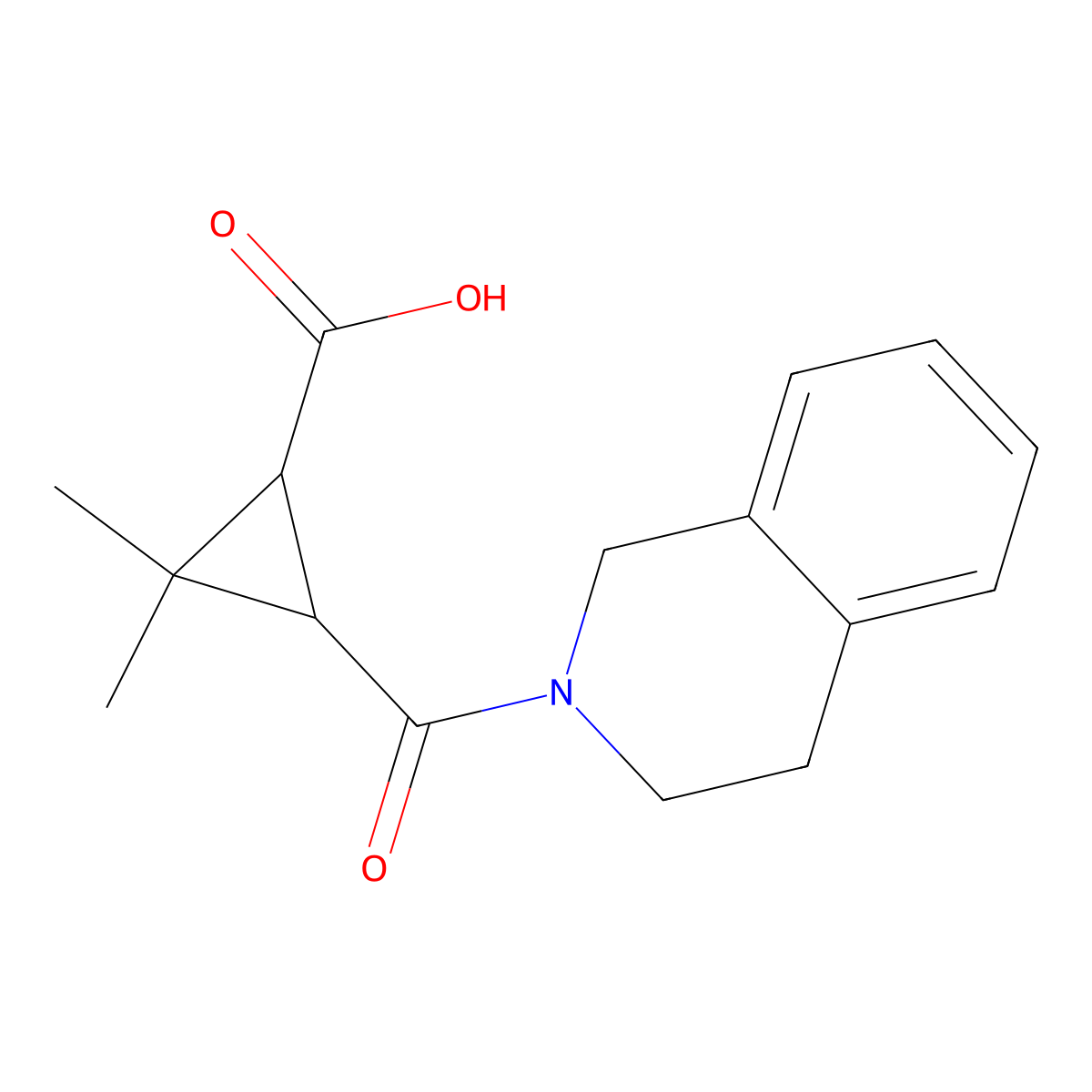 3-(3,4-dihydroisoquinolin-2(1H)-ylcarbonyl)-2,2-dimethylcyclopropanecarboxylic acid molecular structure, CAS 1142215-14-2