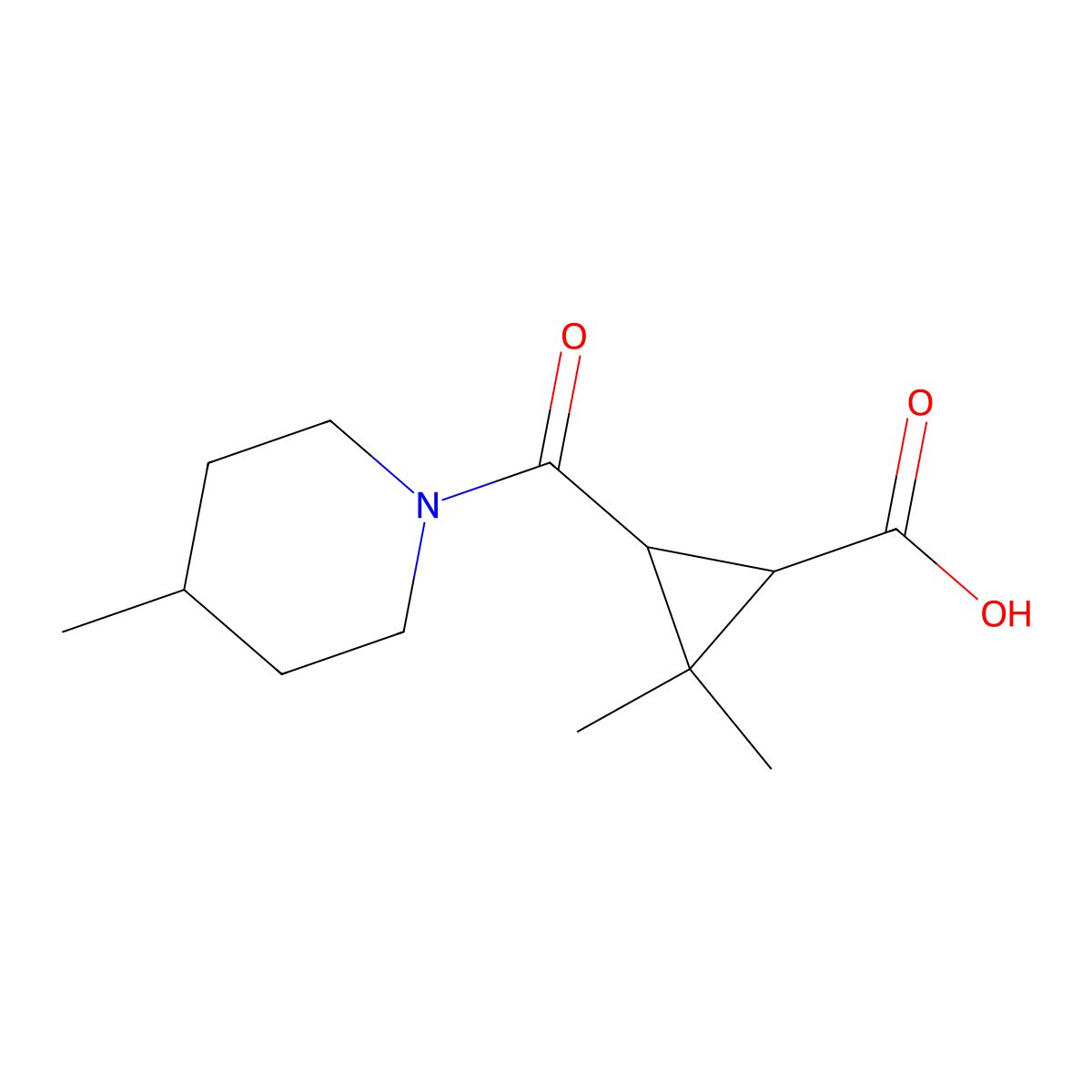 2,2-Dimethyl-3-[(4-methylpiperidin-1-YL)carbonyl]-cyclopropanecarboxylic acid molecular structure, CAS 1142215-23-3