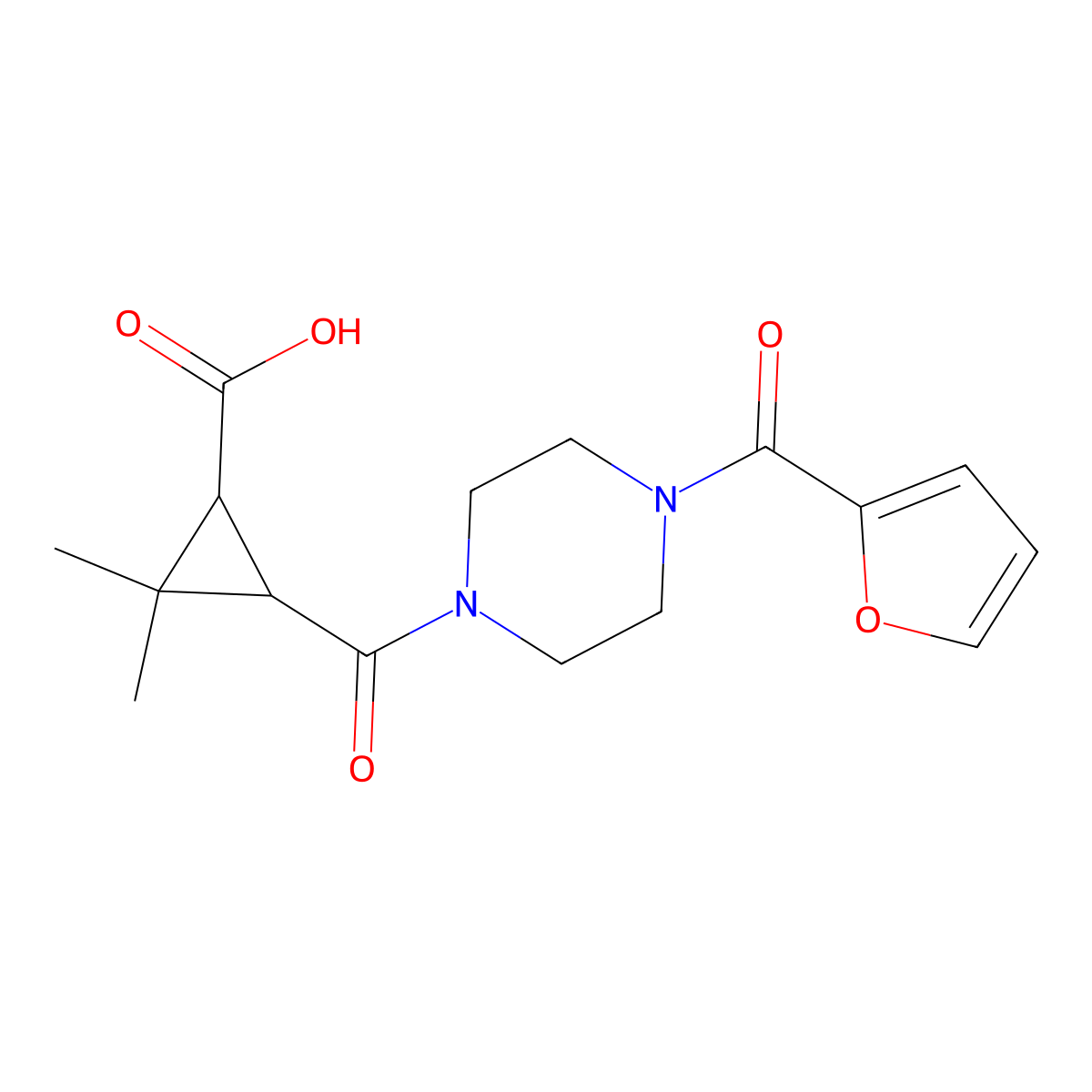 3-{[4-(2-Furoyl)piperazin-1-yl]carbonyl}-2,2-dimethylcyclopropanecarboxylic acid molecular structure, CAS 1142215-26-6
