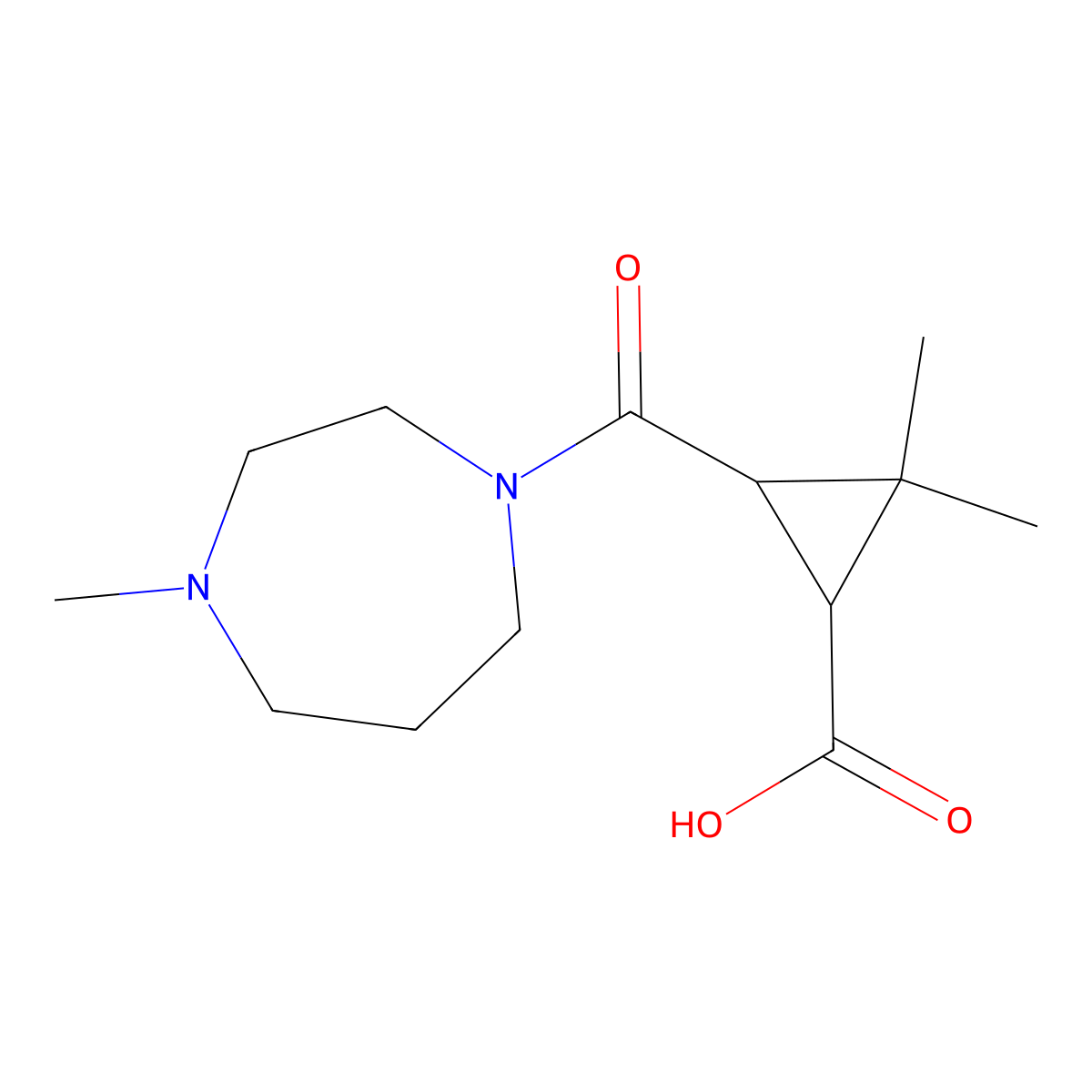 2,2-Dimethyl-3-[(4-methyl-1,4-diazepan-1-YL)-carbonyl]cyclopropanecarboxylic acid molecular structure, CAS 1142215-33-5