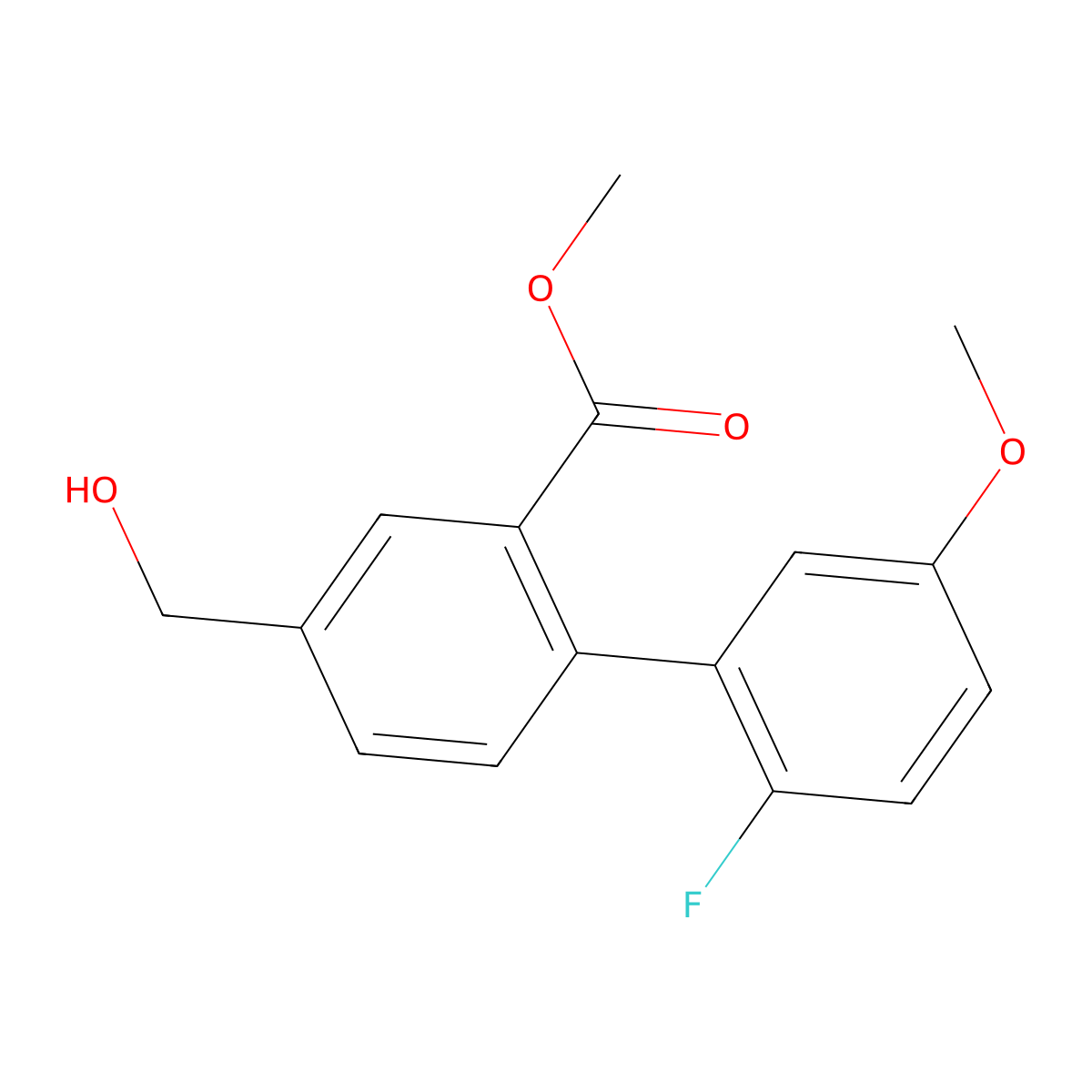 Methyl 2'-fluoro-4-(hydroxymethyl)-5'-(methyloxy)-1,1'-biphenyl-2-carboxylate molecular structure, CAS 1142225-11-3