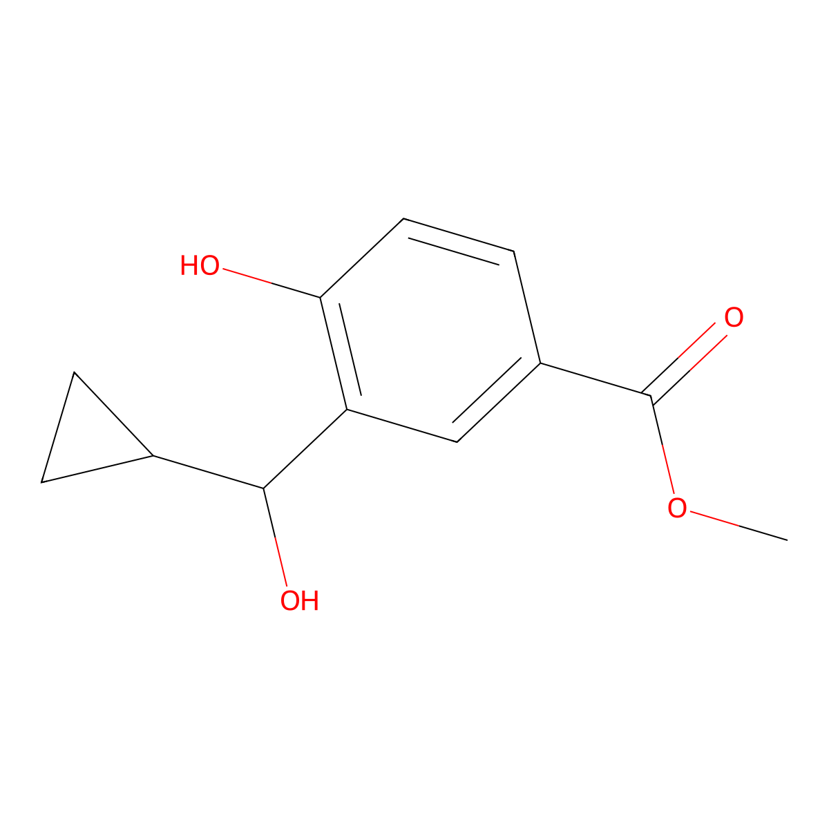 Methyl 3-(cyclopropyl(hydroxy)methyl)-4-hydroxybenzoate molecular structure, CAS 1142226-84-3