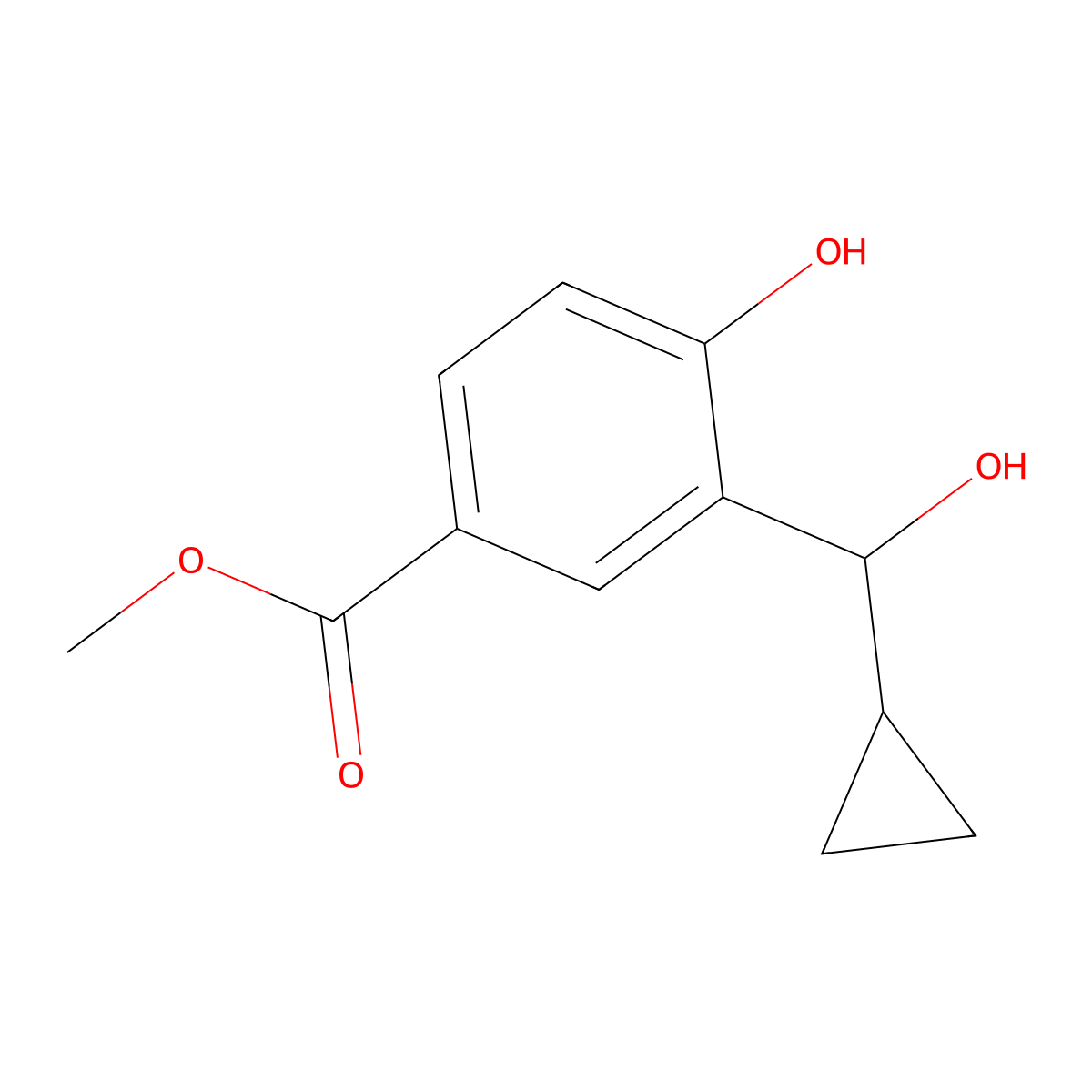 Methyl 3-(cyclopropyl(hydroxy)methyl)-4-hydroxybenzoate molecular structure, CAS 1142226-84-3