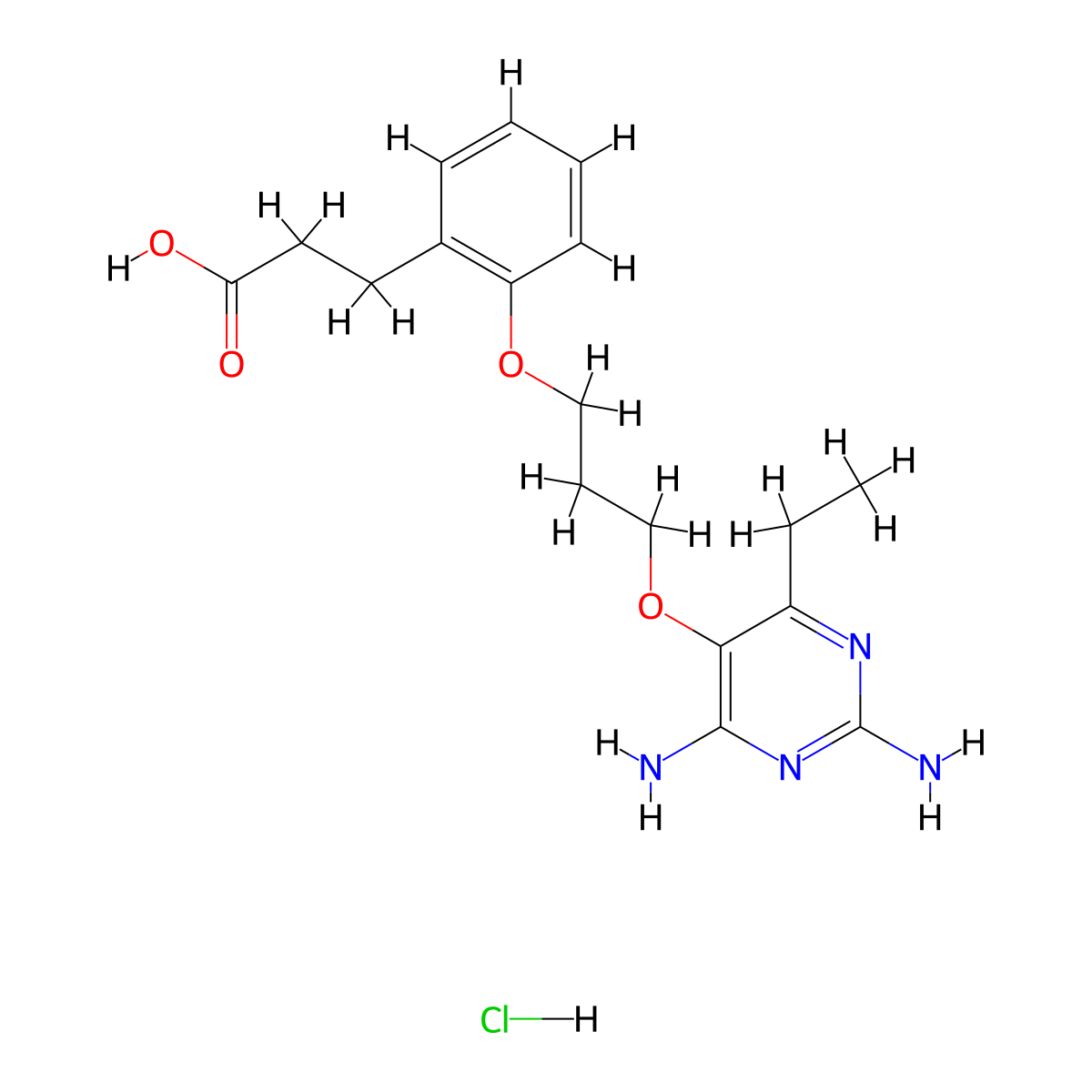 2,4-Diamino-6-ethyl-5-(3-(2-(2-carboxyethyl)phenoxy)propoxy)pyrimidine hydrochloride molecular structure, CAS 1142407-60-0