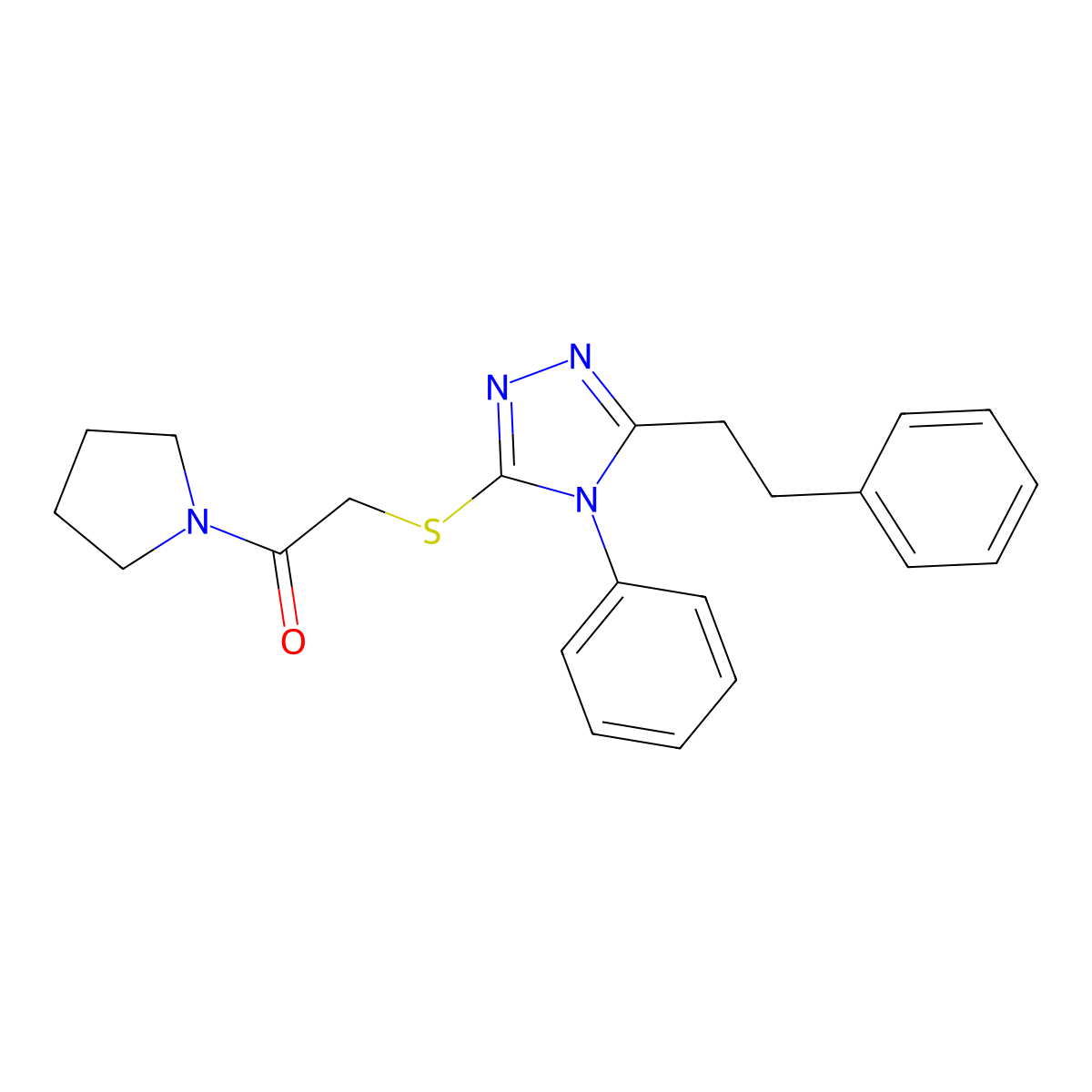 2-{[4-phenyl-5-(2-phenylethyl)-4H-1,2,4-triazol-3-yl]sulfanyl}-1-(pyrrolidin-1-yl)ethanone molecular structure, CAS 114246-58-1