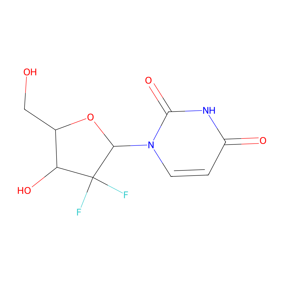2',2'-Difluorodeoxyuridine molecular structure, CAS 114248-23-6
