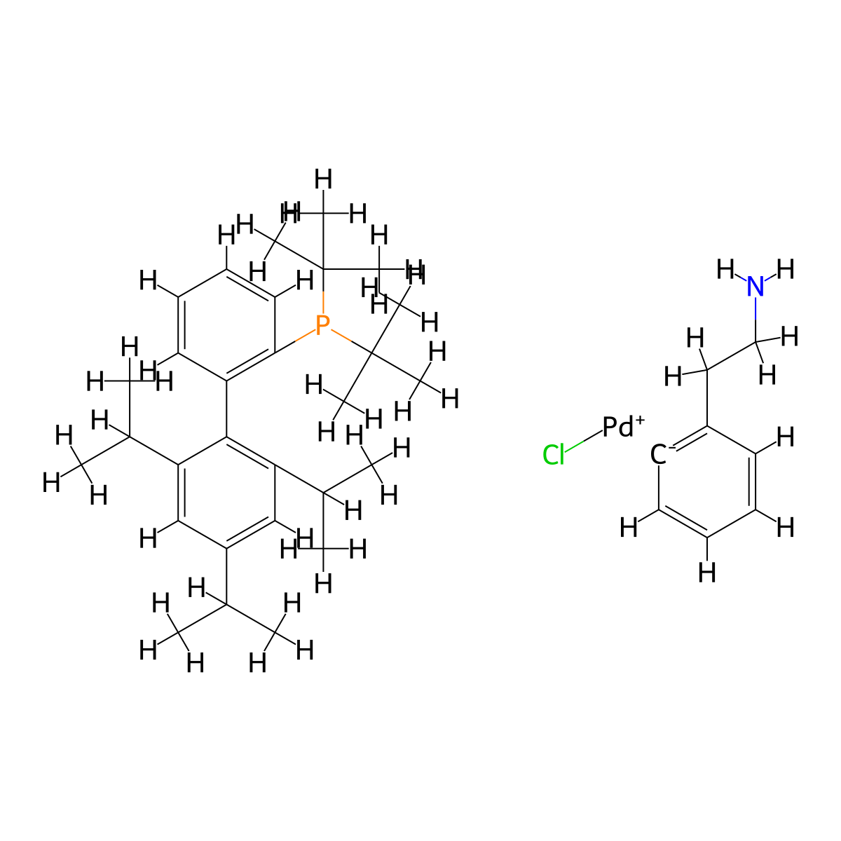 [2-[2-(Amino-κN)ethyl]phenyl-κC][bis(1,1-dimethylethyl)[2',4',6'-tris(1-methylethyl)[1,1'-biphenyl]-2-yl]phosphine]chloropalladium , t-BuXPhos Pd G1 molecular structure, CAS 1142811-12-8