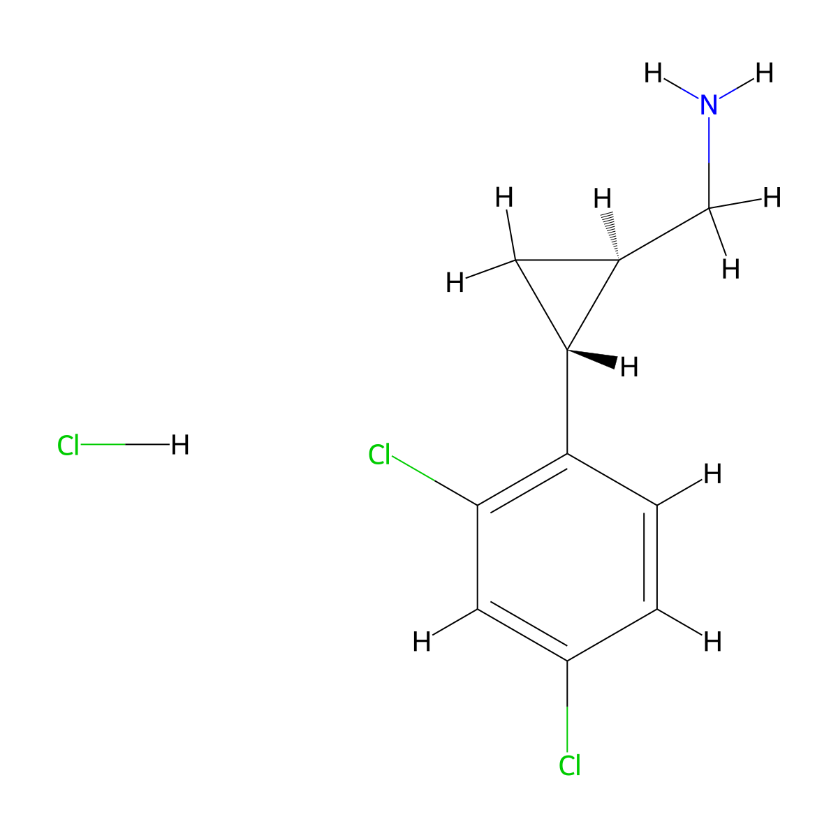 rac-((1R,2R)-2-(2,4-dichlorophenyl)cyclopropyl)methanamine hydrochloride molecular structure, CAS 1142816-08-7