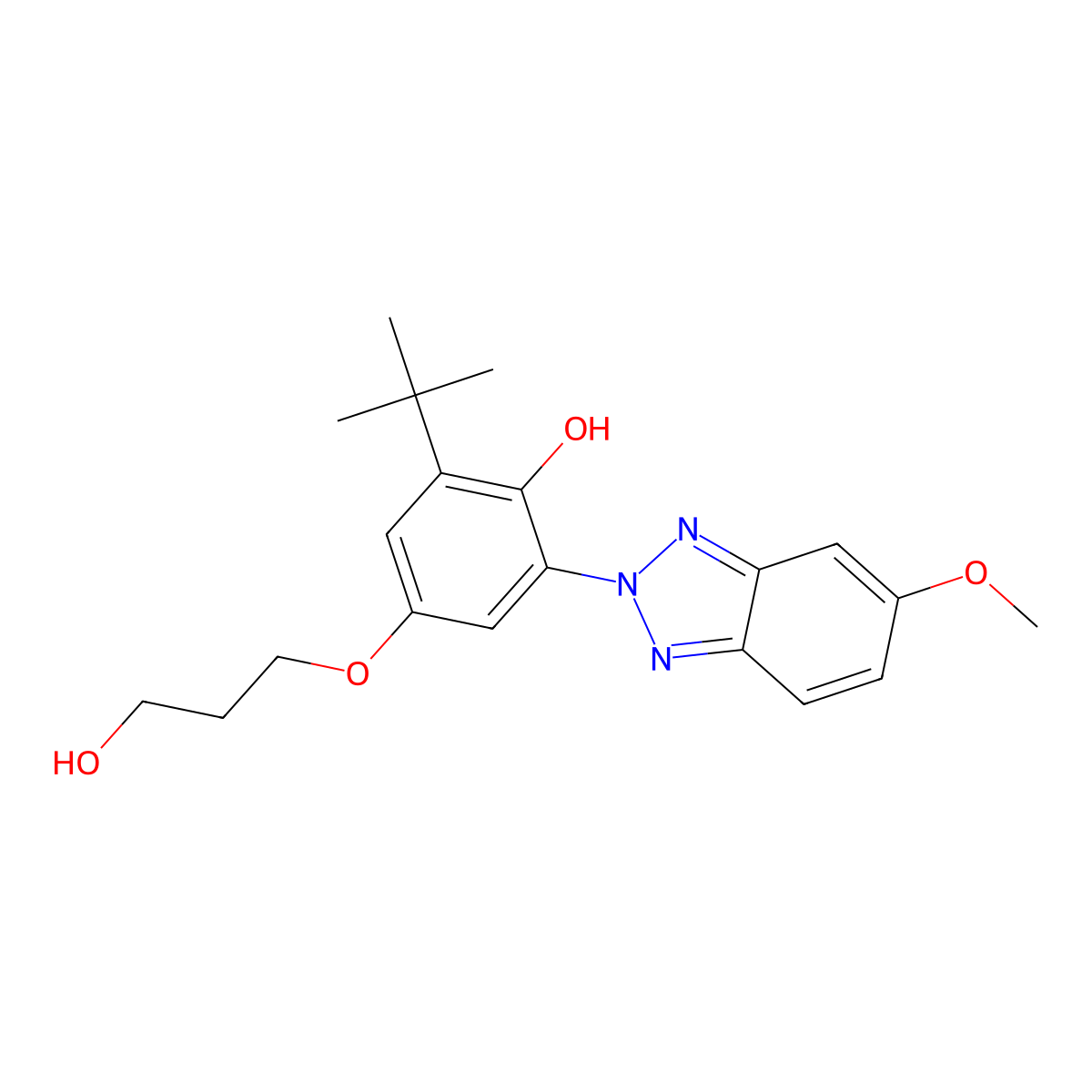 2-(1,1-dimethylethyl)-4-(3-hydroxypropoxy)-6-(5-methoxy-2H-benzotriazol-2-yl)-phenol molecular structure, CAS 114289-79-1
