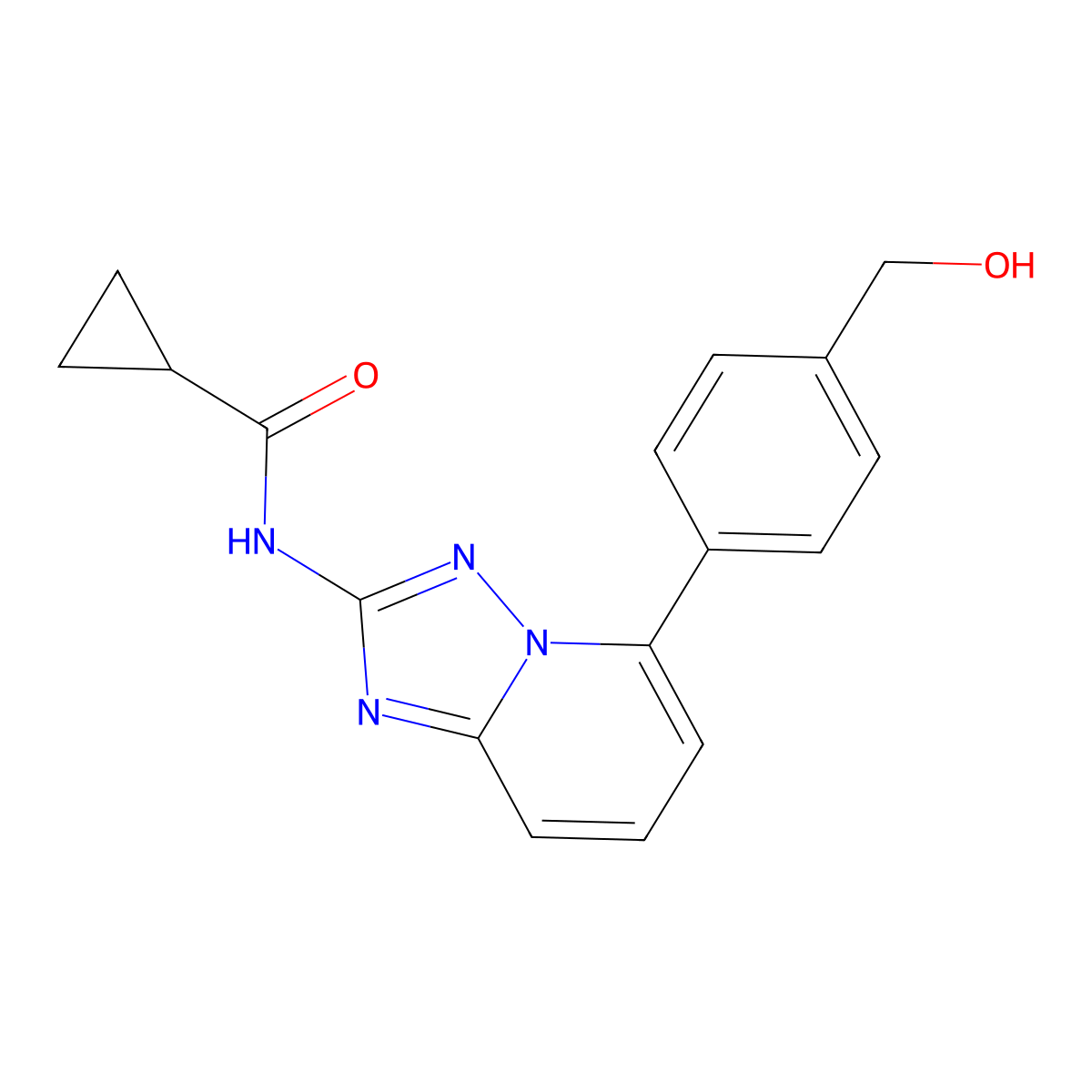 N-(5-(4-(hydroxymethyl)phenyl)-[1,2,4]triazolo[1,5-a]pyridin-2-yl)cyclopropanecarboxamide molecular structure, CAS 1142936-49-9