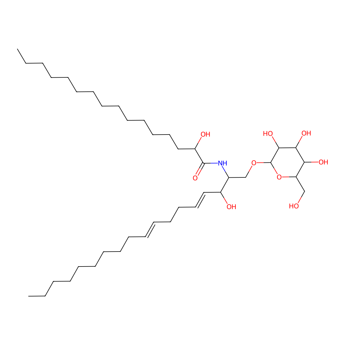 2-hydroxy-N-[3-hydroxy-1-[3,4,5-trihydroxy-6-(hydroxymethyl)oxan-2-yl]oxyoctadeca-4,8-dien-2-yl]hexadecanamide molecular structure, CAS 114297-20-0