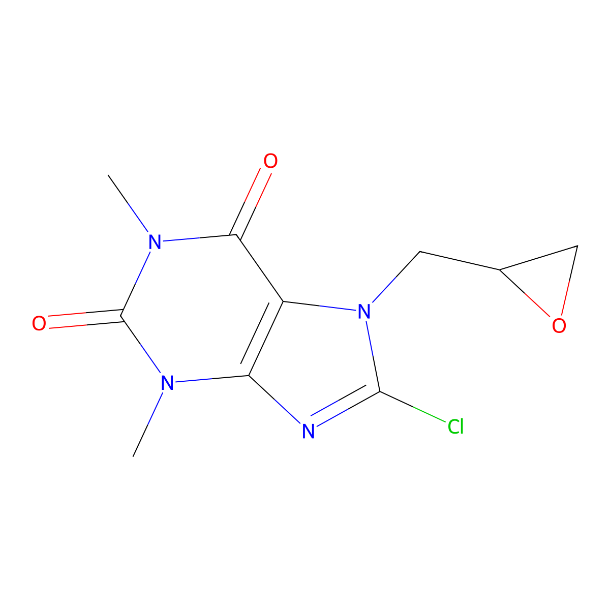 8-Chloro-1,3-dimethyl-7-(oxiran-2-ylmethyl)purine-2,6-dione molecular structure, CAS 114303-79-6