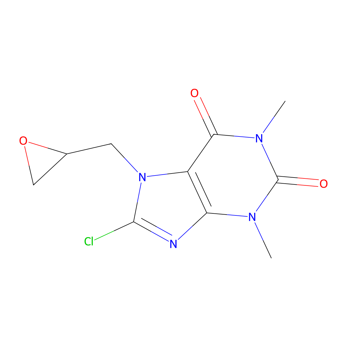 8-Chloro-1,3-dimethyl-7-(oxiran-2-ylmethyl)purine-2,6-dione molecular structure, CAS 114303-79-6