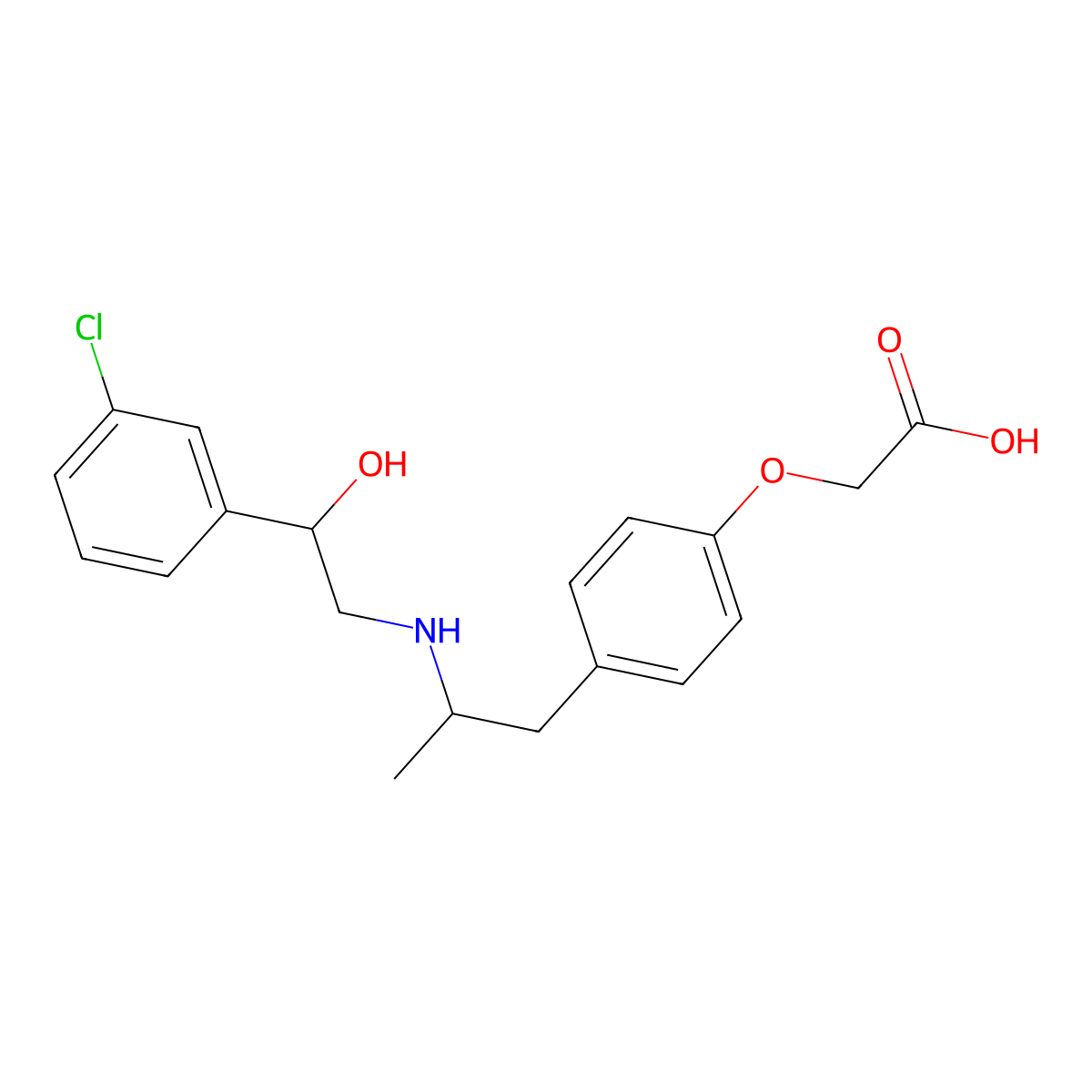 2-(4-((2R)-2-(((2R)-2-(3-Chlorophenyl)-2-hydroxyethyl)amino)propyl)phenoxy)acetic acid molecular structure, CAS 114333-71-0