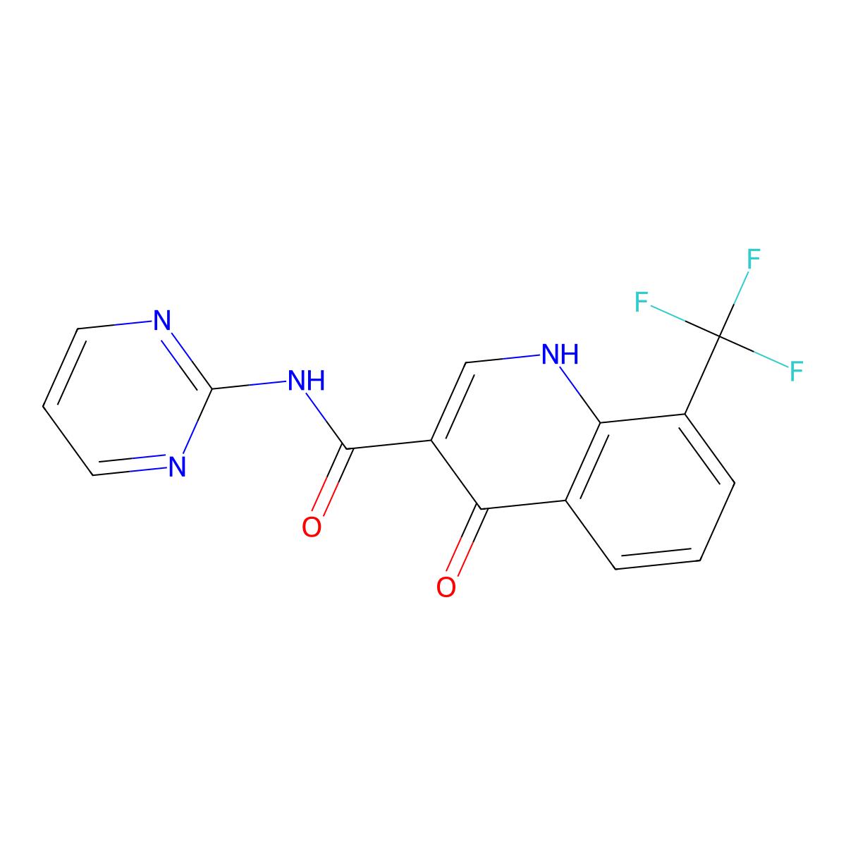 4-hydroxy-N-(pyrimidin-2-yl)-8-(trifluoromethyl)quinoline-3-carboxamide molecular structure, CAS 114350-70-8