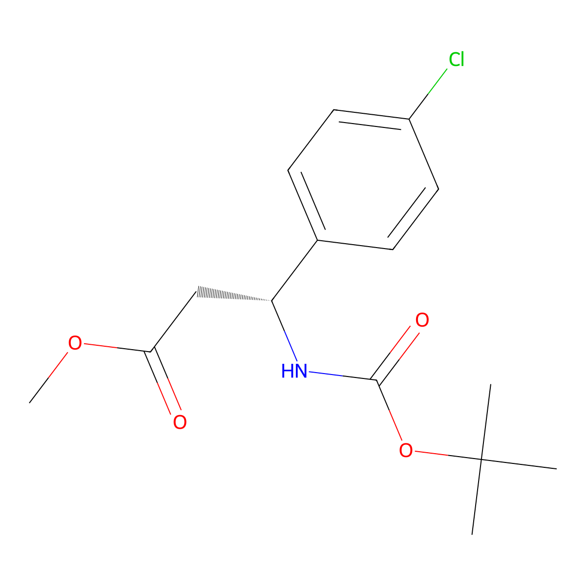 (R)-methyl 3-(tert-butoxycarbonylamino)-3-(4-chlorophenyl)propanoate molecular structure, CAS 1143534-42-2
