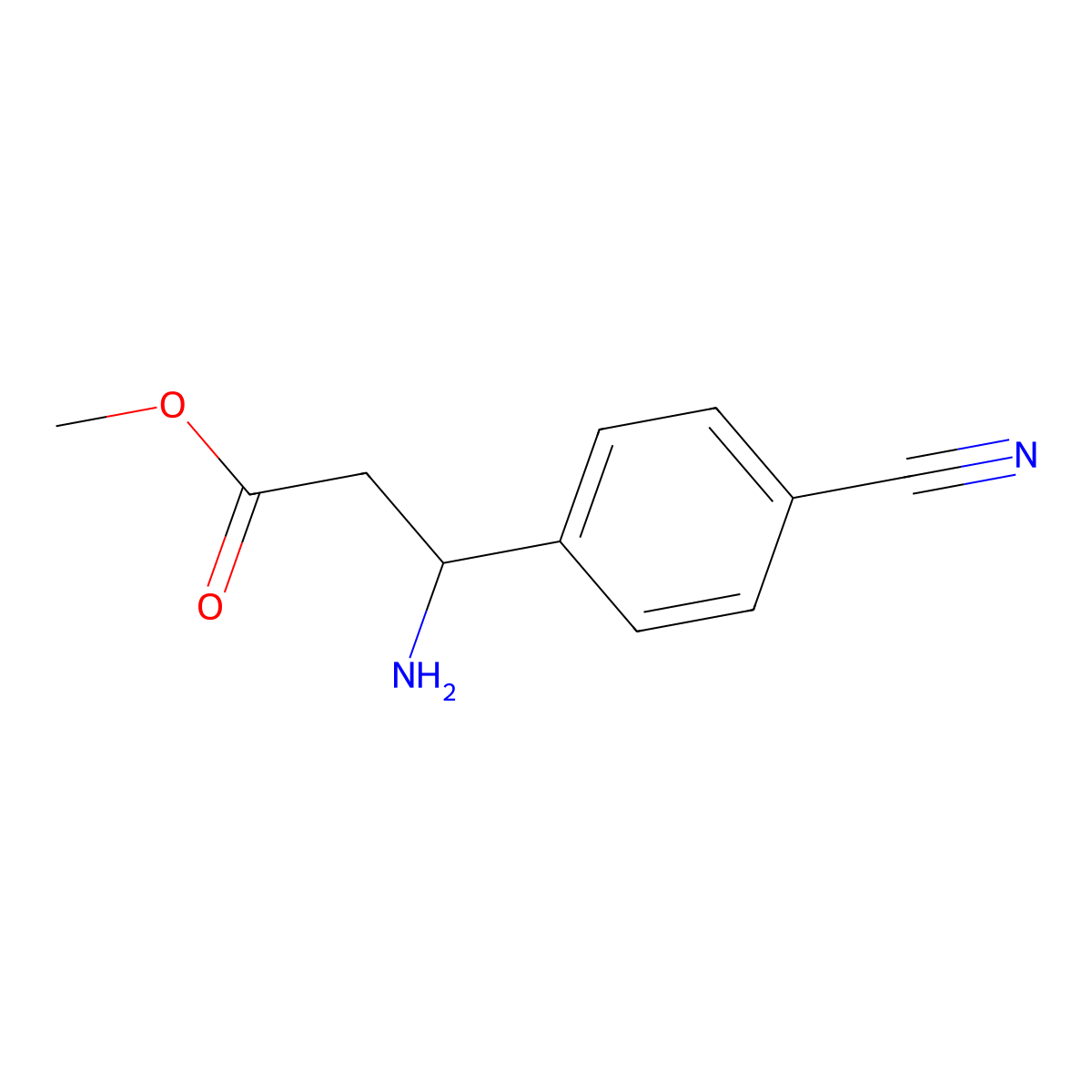 (S)-methyl 3-amino-3-(4-cyanophenyl)propanoate molecular structure, CAS 1143536-25-7