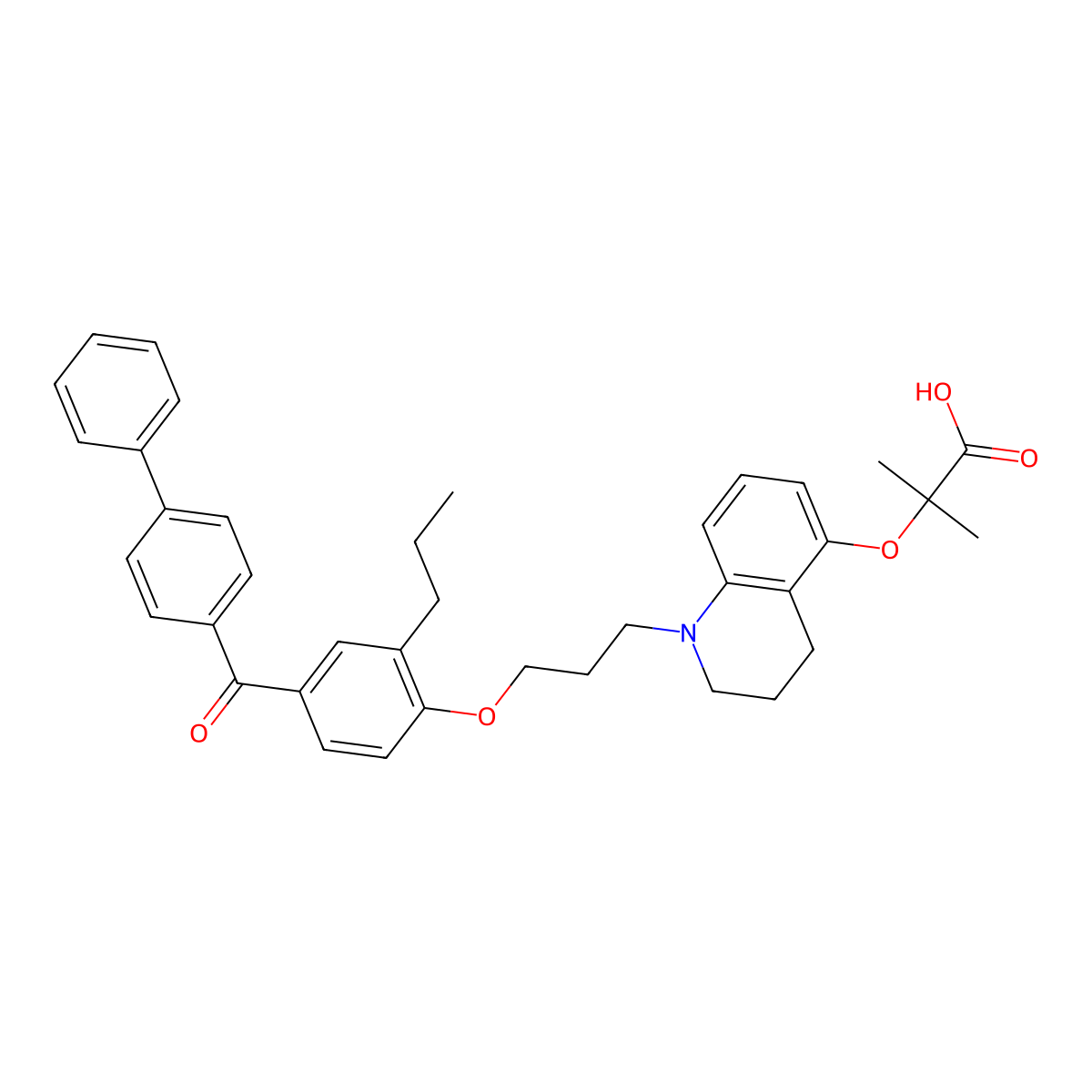 2-(1-(3-(4-(Biphenyl-4-carbonyl)-2-propylphenoxy)propyl)-1,2,3,4-tetrahydroquinolin-5-yloxy)-2-methylpropionic Acid molecular structure, CAS 1143573-33-4