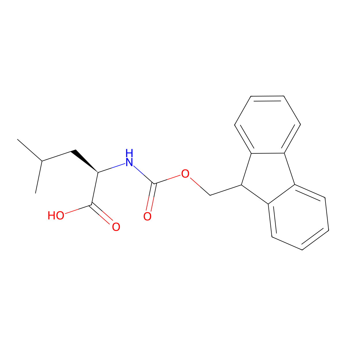 (2R)-2-(((9H-fluoren-9-ylmethoxy)carbonyl)amino)-4-methylpentanoic acid molecular structure, CAS 114360-54-2
