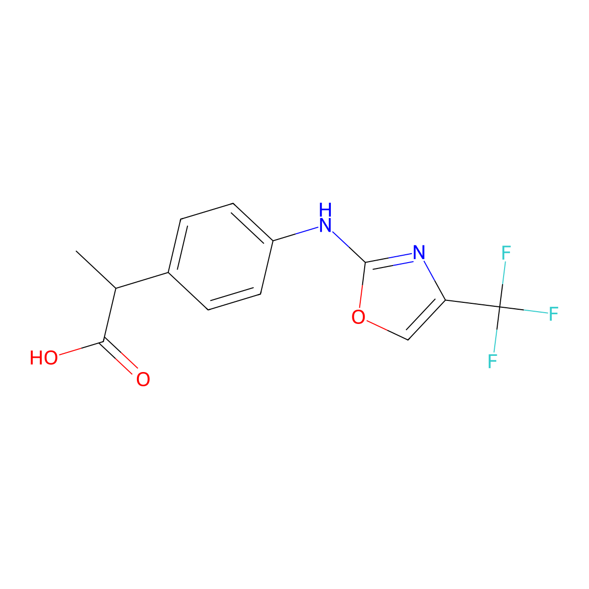 (R)-2-(4-((4-(Trifluoromethyl)oxazol-2-yl)amino)phenyl)propanoic acid molecular structure, CAS 1144016-27-2