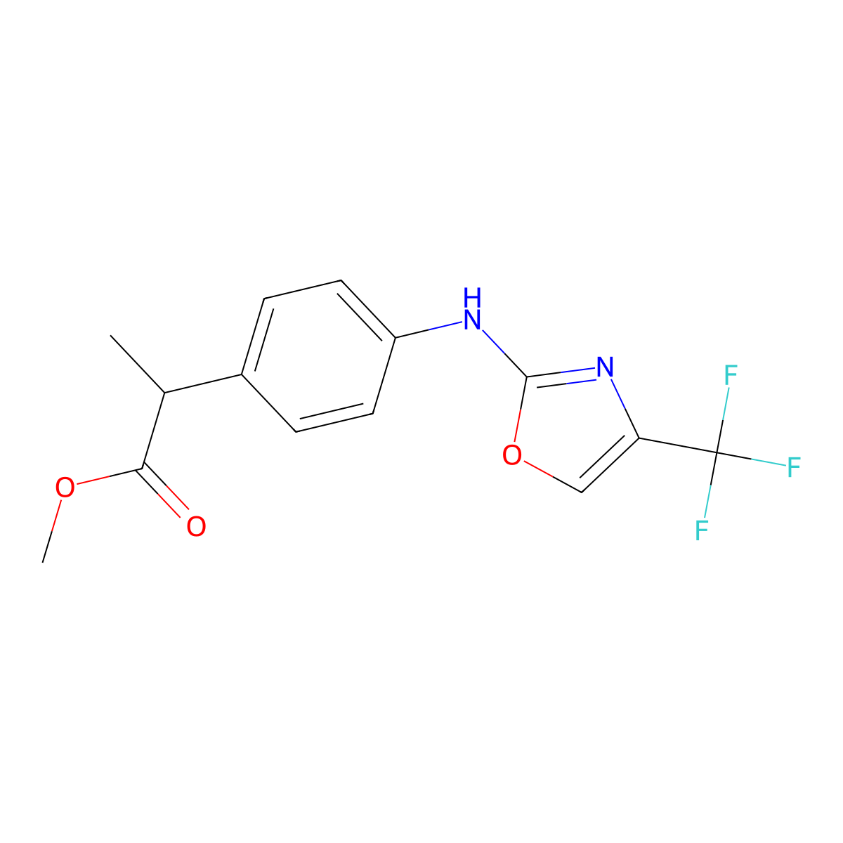 (R)-Methyl 2-(4-((4-(trifluoromethyl)oxazol-2-yl)amino)phenyl)propanoate molecular structure, CAS 1144016-29-4