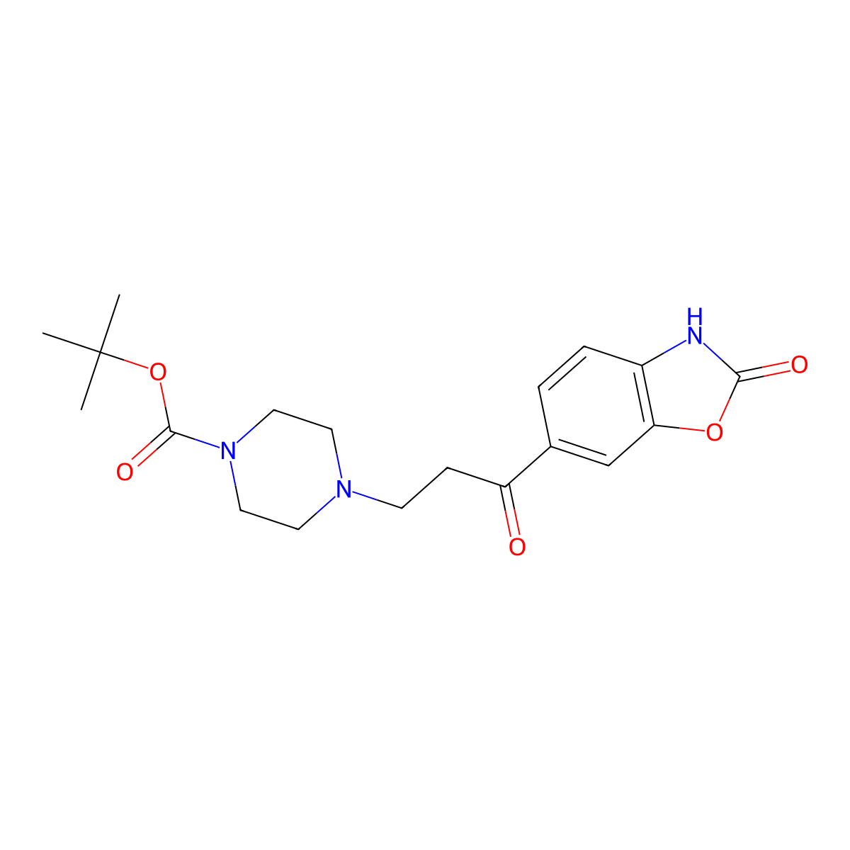 Tert-butyl 4-(3-oxo-3-(2-oxo-2,3-dihydrobenzo[d]oxazol-6-yl)propyl)piperazine-1-carboxylate molecular structure, CAS 1144037-29-5