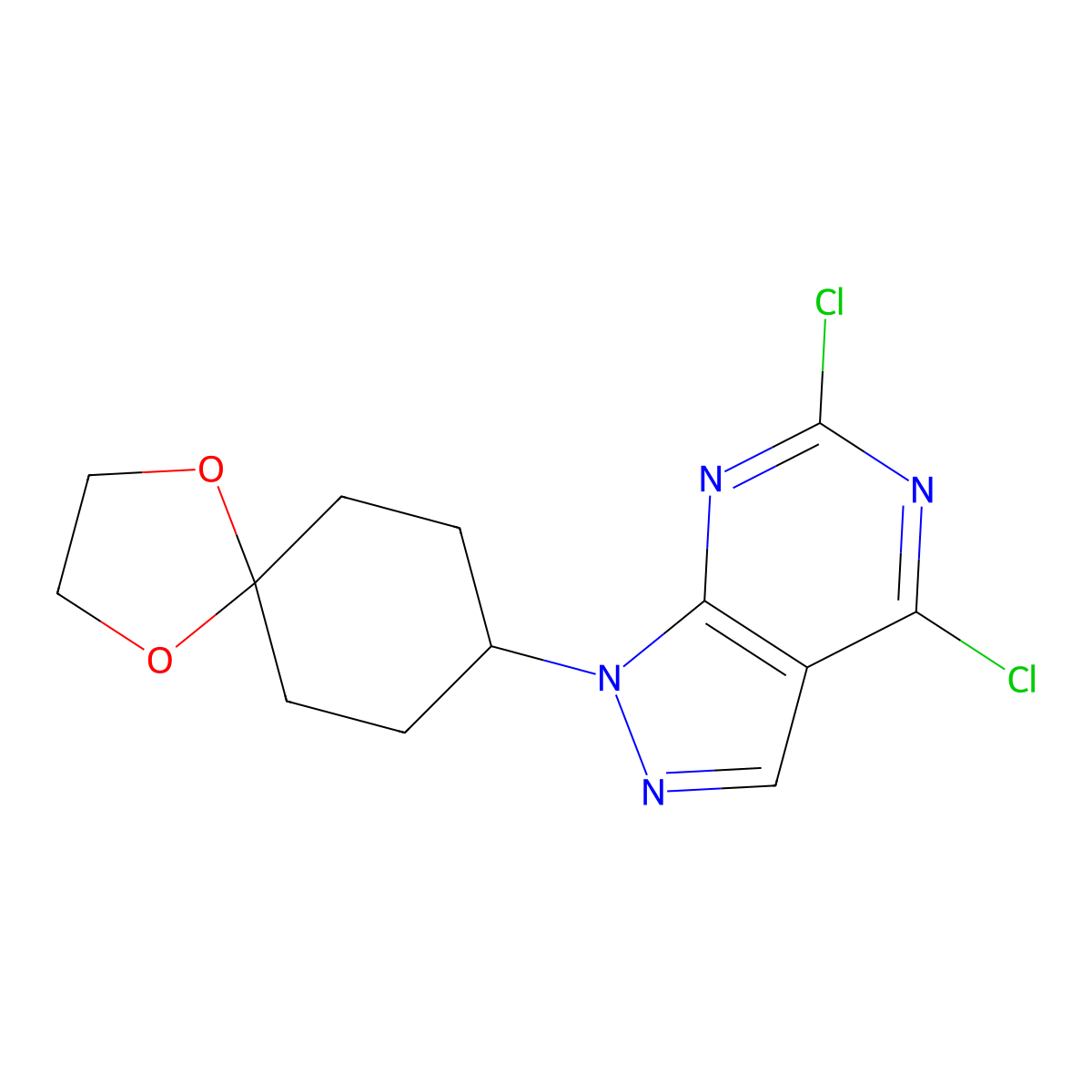 4,6-Dichloro-1-(1,4-dioxaspiro(4.5)dec-8-yl)-1H-pyrazolo(3,4-d)pyrimidine molecular structure, CAS 1144080-31-8