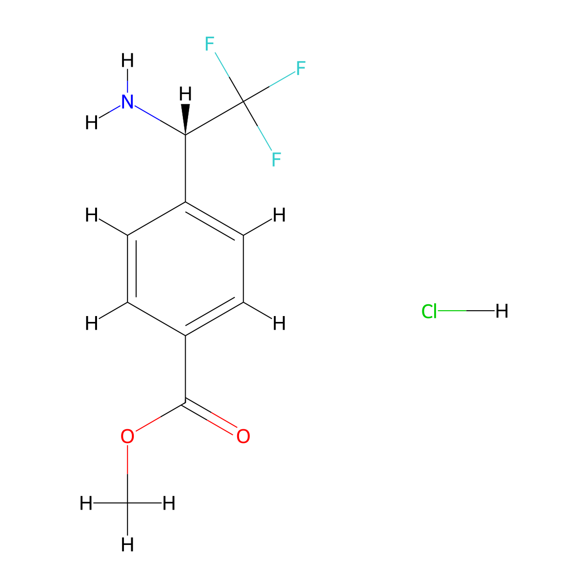 Methyl (S)-4-(1-amino-2,2,2-trifluoroethyl)benzoate hcl molecular structure, CAS 1144108-55-3