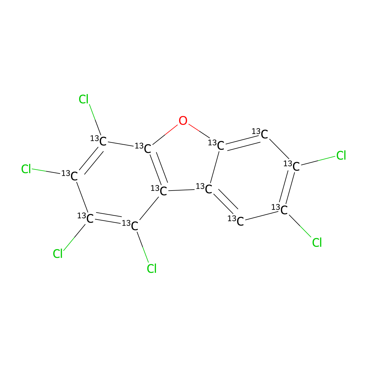 Dibenzofuran-13C12, 1,2,3,4,7,8-hexachloro- molecular structure, CAS 114423-98-2