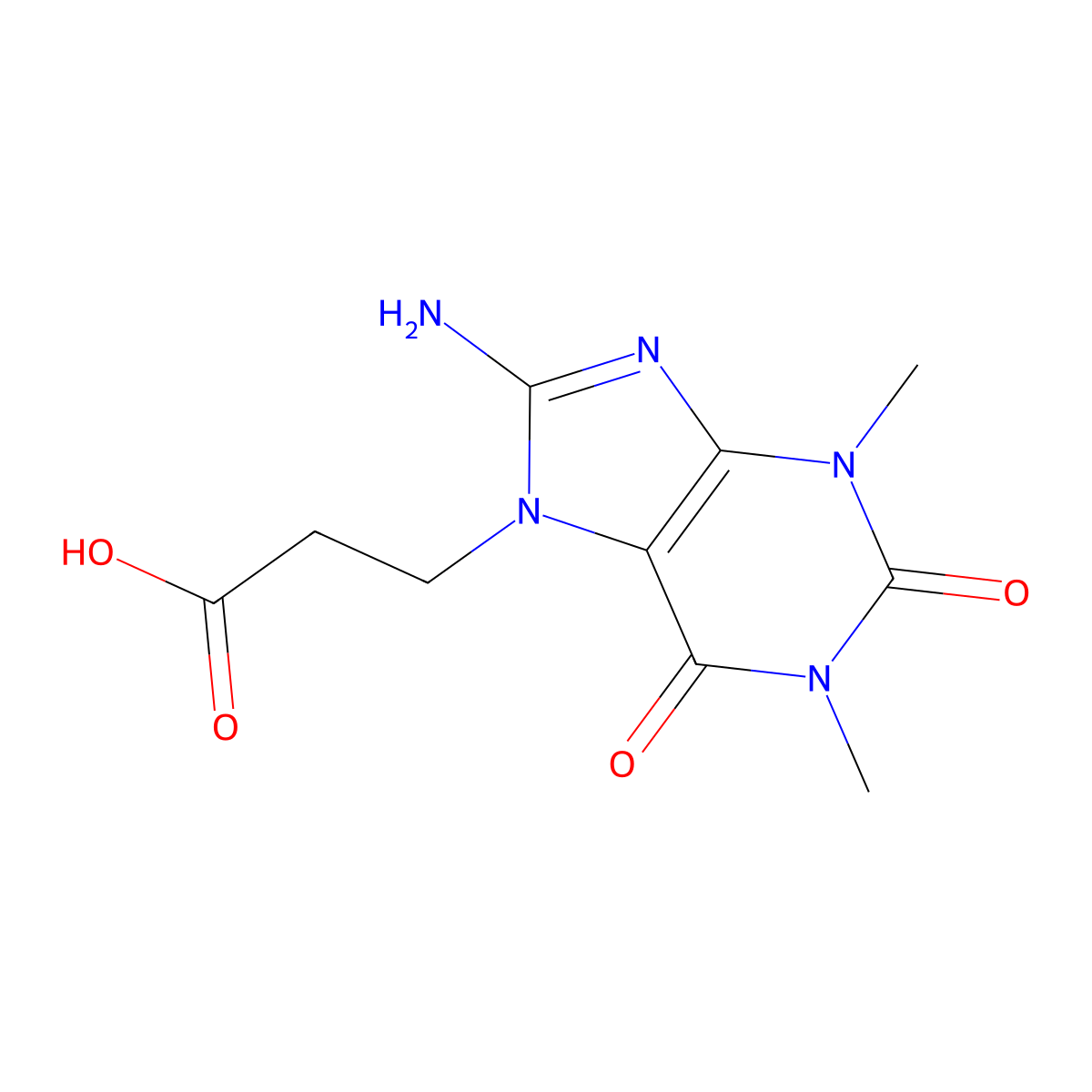 3-(8-Amino-1,3-dimethyl-2,6-dioxo-2,3-dihydro-1H-purin-7(6H)-yl)propanoic acid molecular structure, CAS 114431-62-8