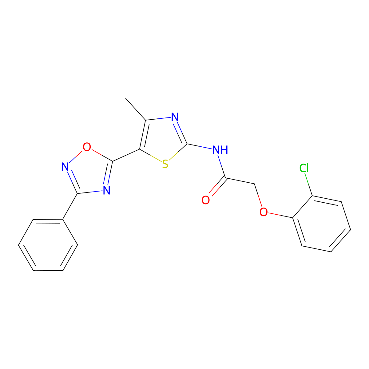 2-(2-chlorophenoxy)-N-[(2E)-4-methyl-5-(3-phenyl-1,2,4-oxadiazol-5-yl)-1,3-thiazol-2(3H)-ylidene]acetamide molecular structure, CAS 1144427-73-5